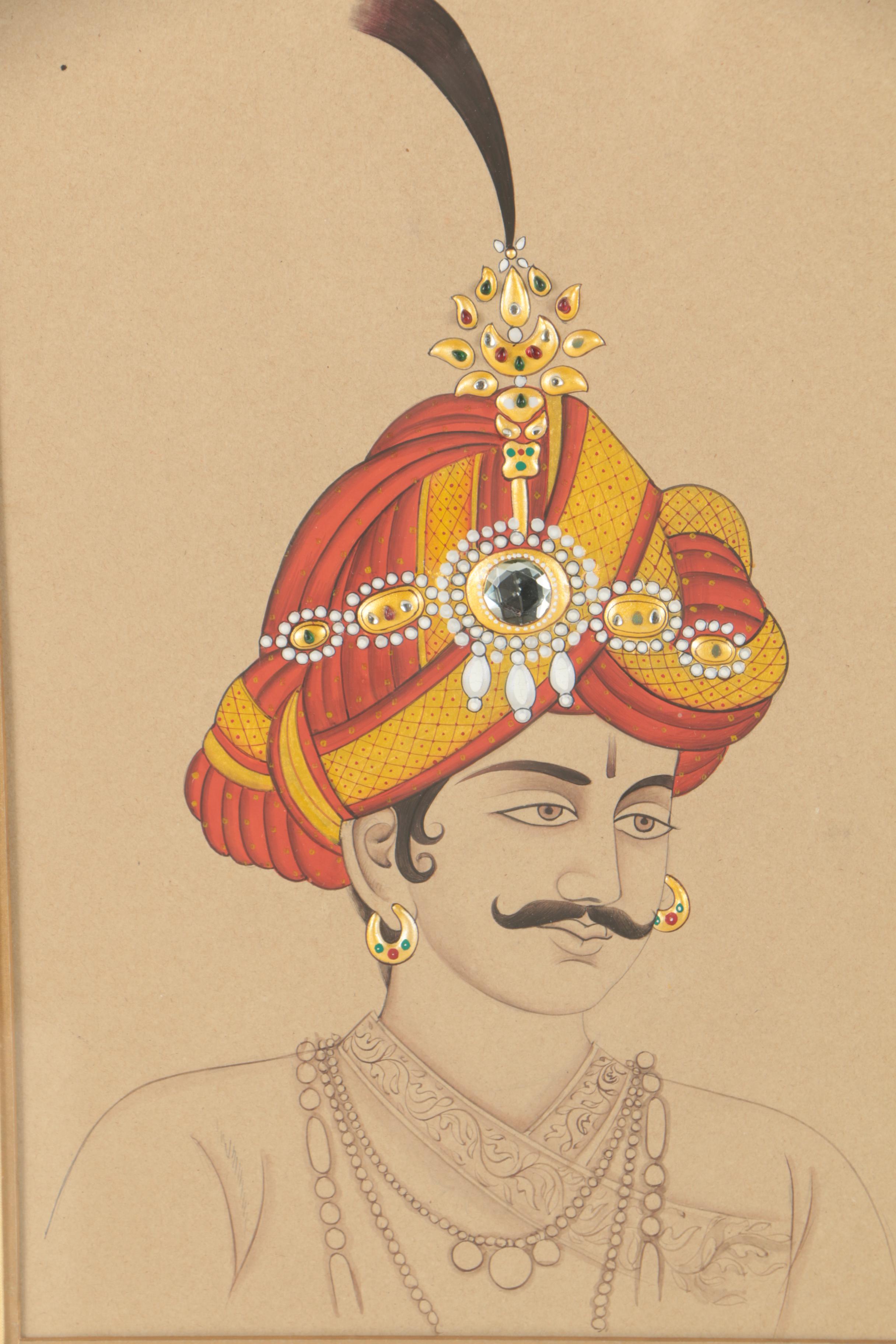 Embellished Gouache Portrait of a Man