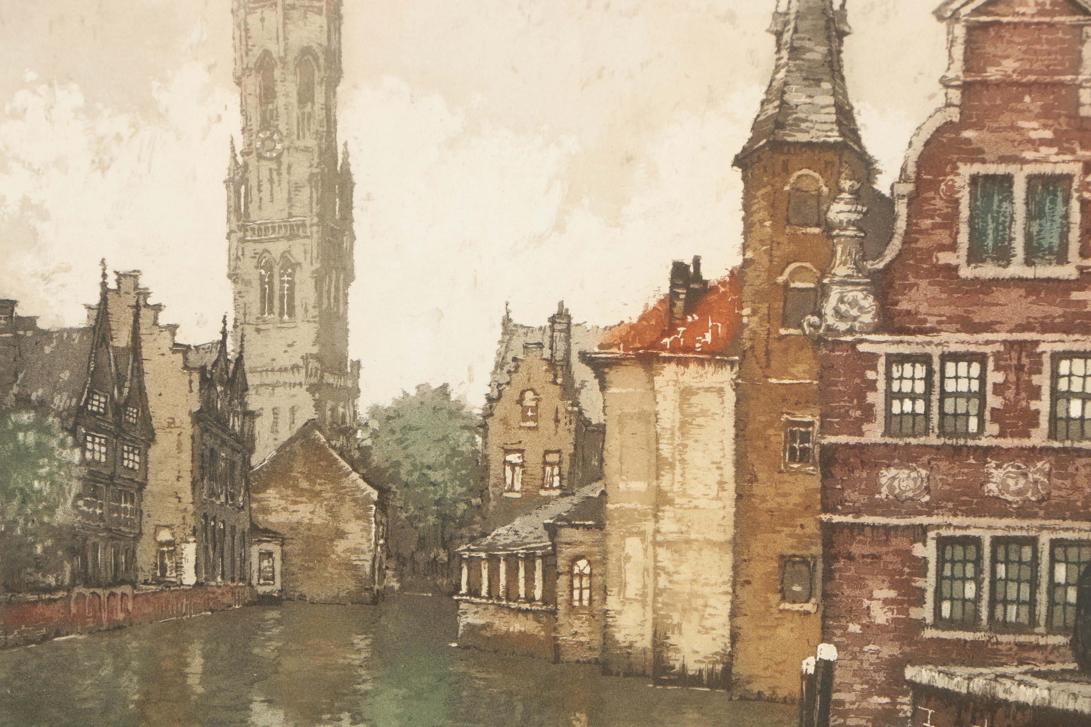 Roger Hebbelinck Color Etching "Brugge-qua do Rosaire"