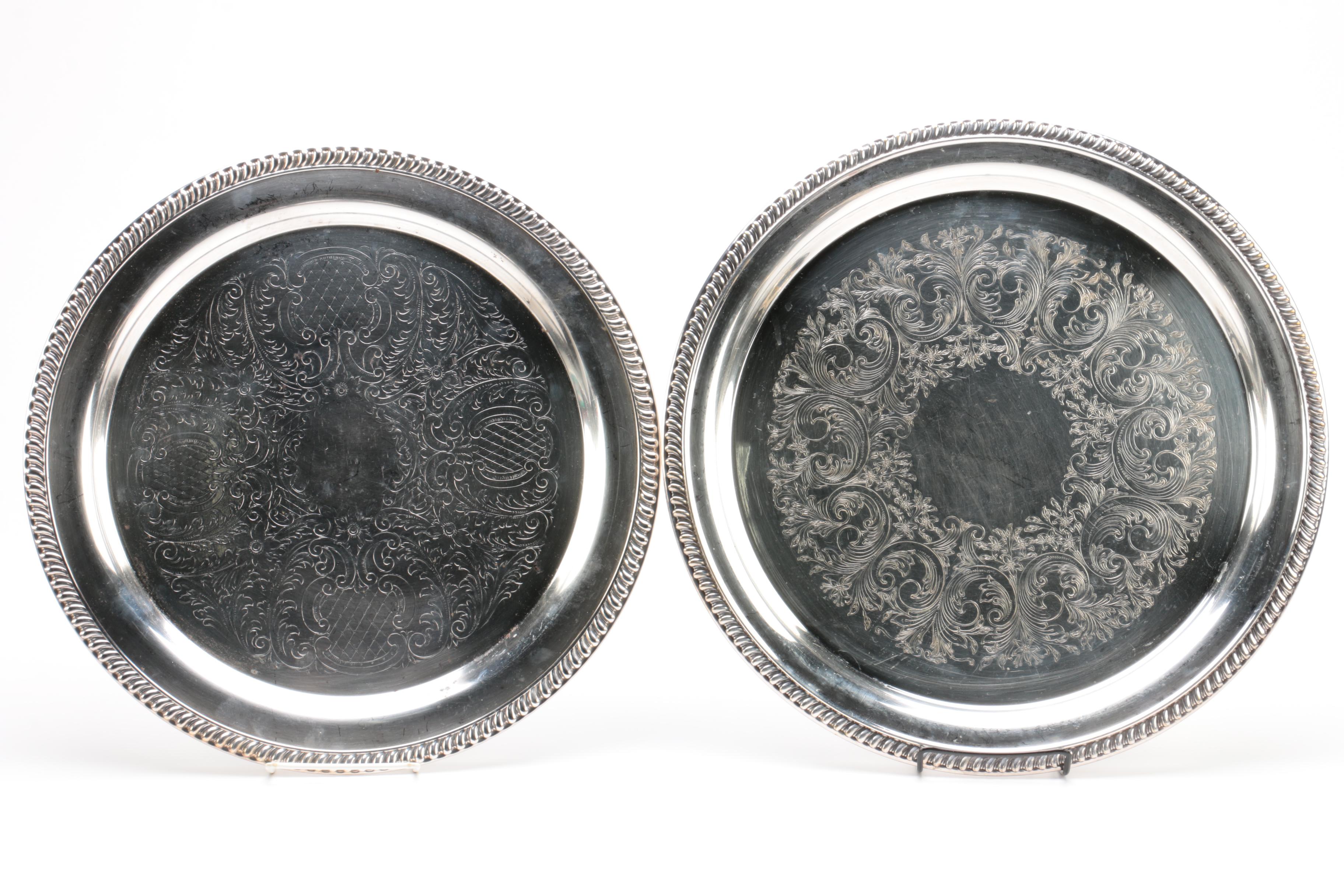 Wallace Silver Plate Tray with Other Plated Silver Trays and Pitchers