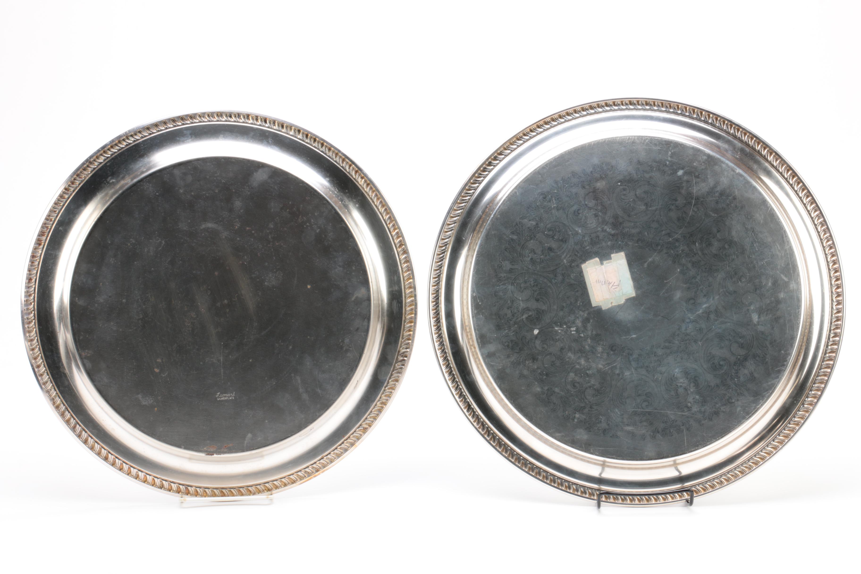 Wallace Silver Plate Tray with Other Plated Silver Trays and Pitchers