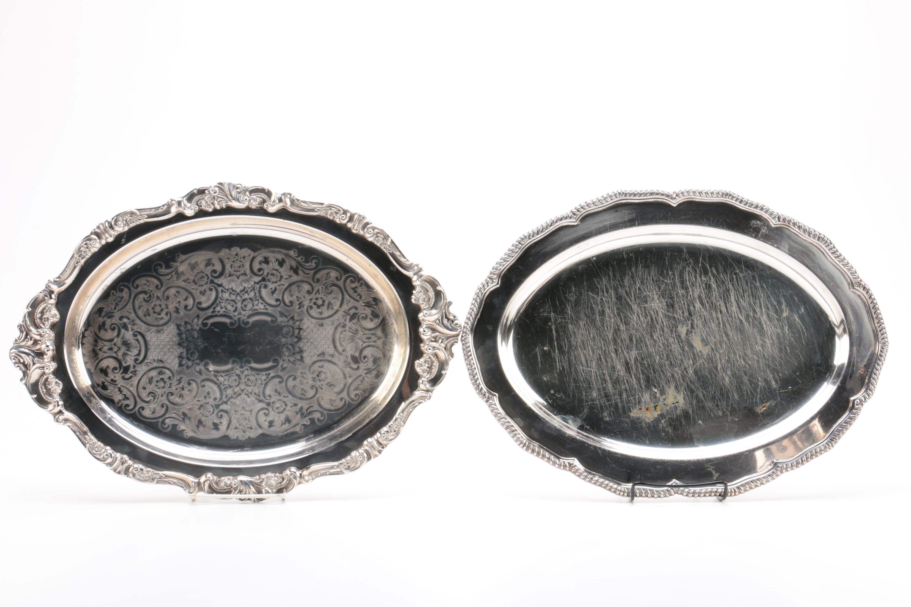 Wallace Silver Plate Tray with Other Plated Silver Trays and Pitchers