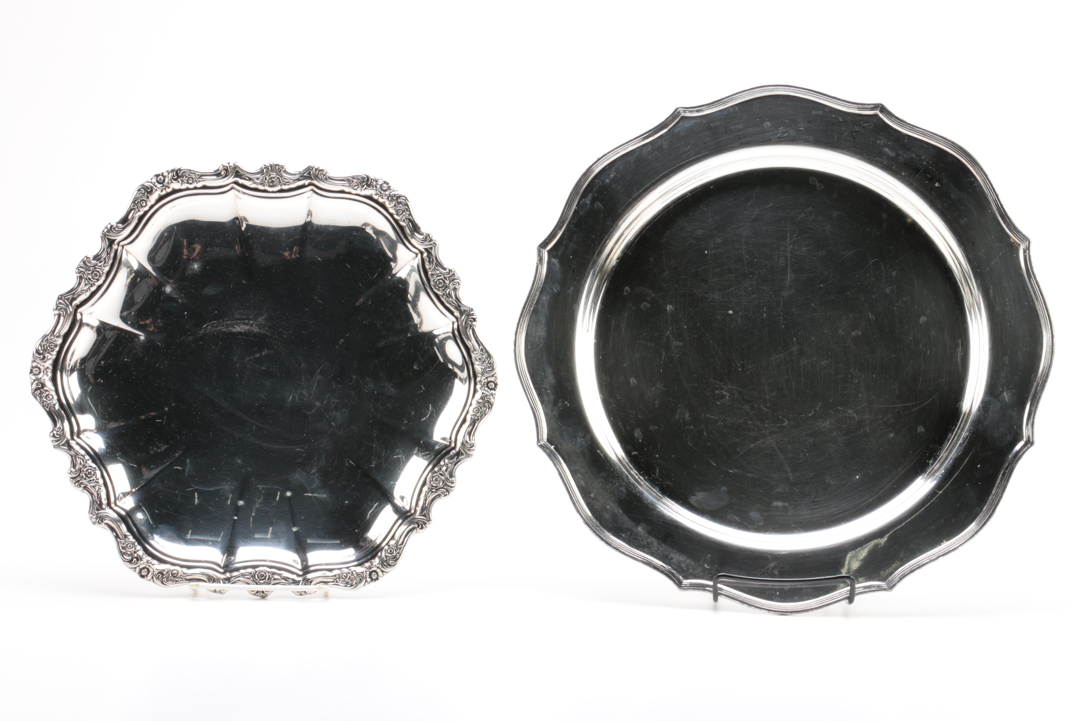 Wallace Silver Plate Tray with Other Plated Silver Trays and Pitchers