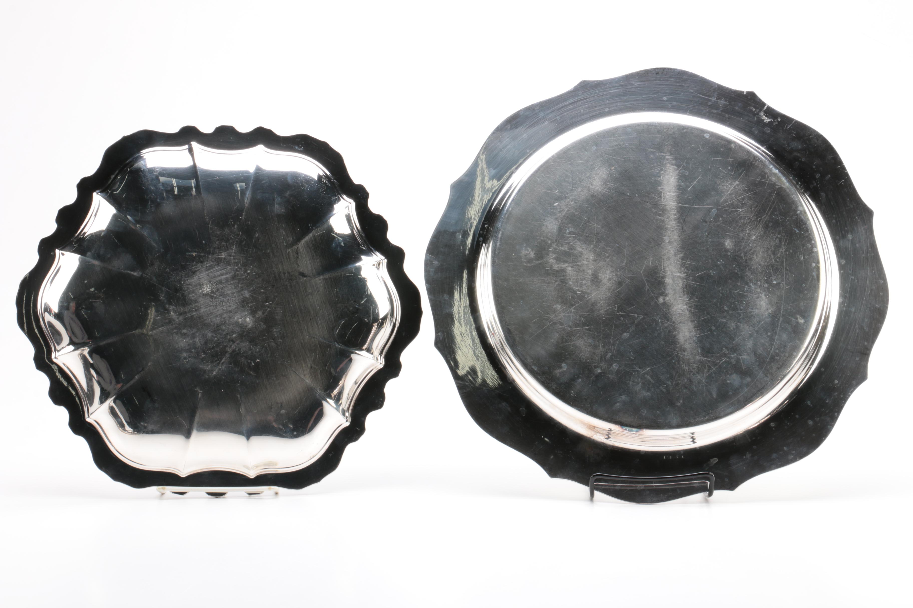 Wallace Silver Plate Tray with Other Plated Silver Trays and Pitchers