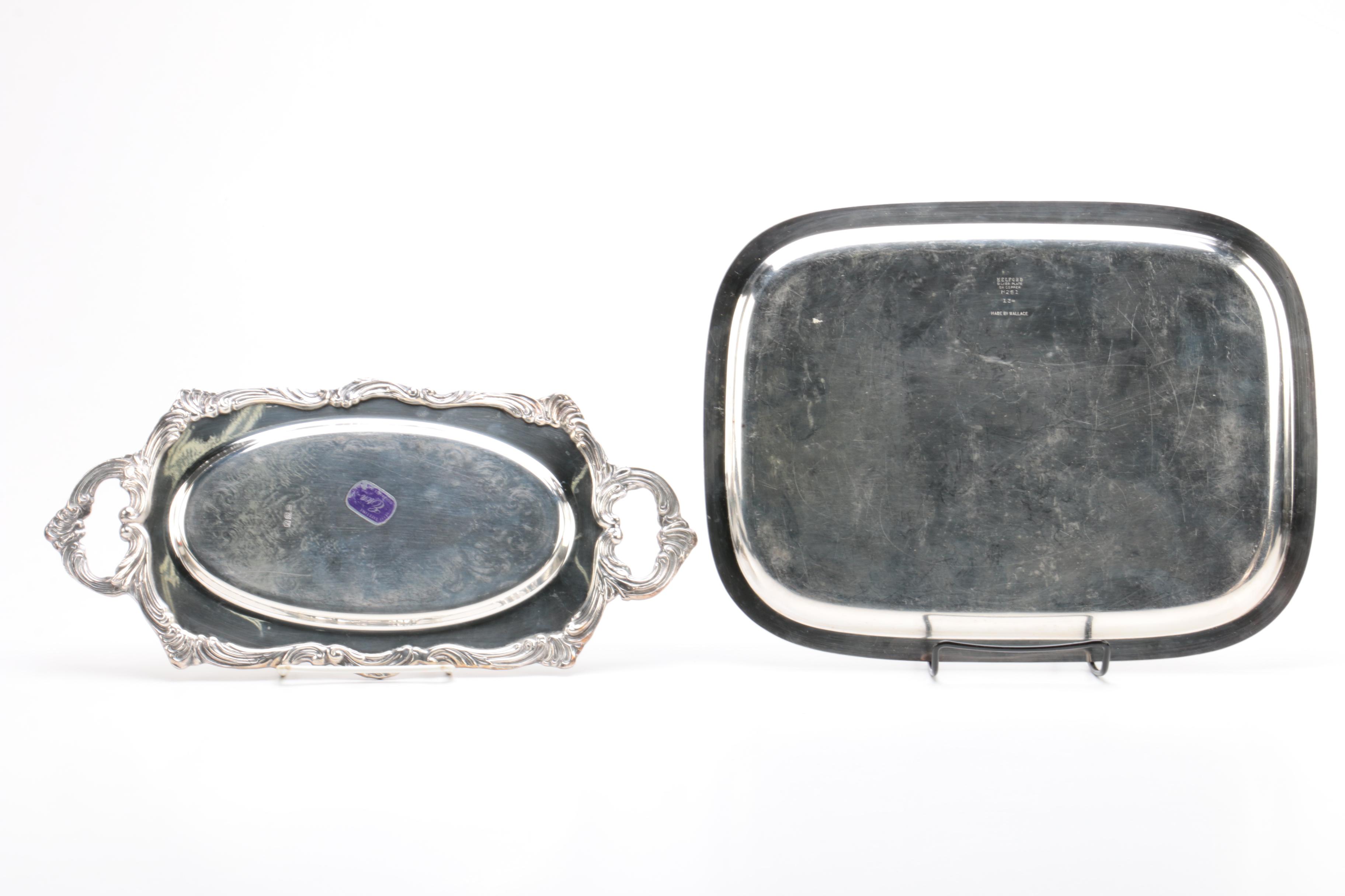 Wallace Silver Plate Tray with Other Plated Silver Trays and Pitchers