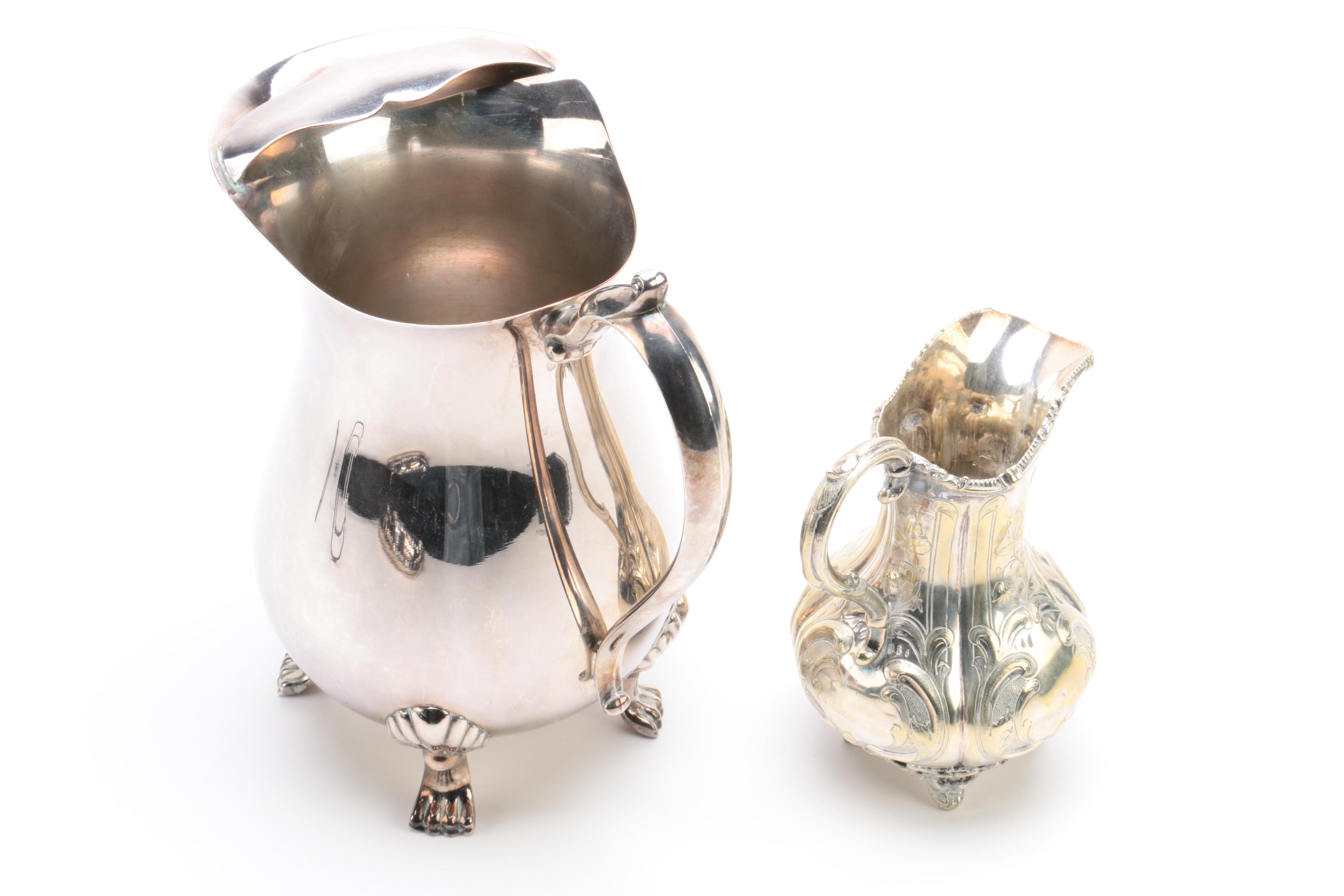 Wallace Silver Plate Tray with Other Plated Silver Trays and Pitchers