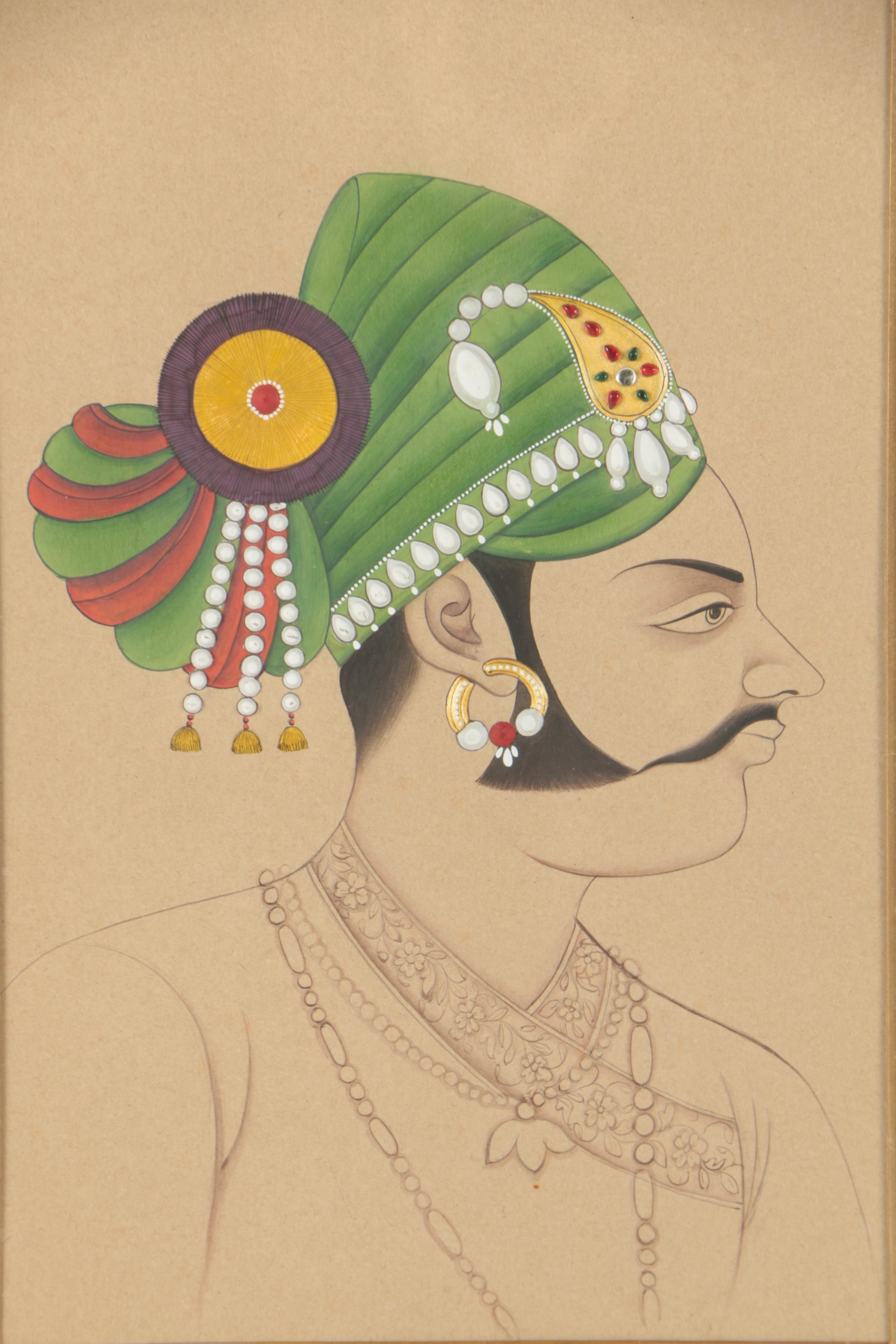 Embellished Gouache Portrait of a Man