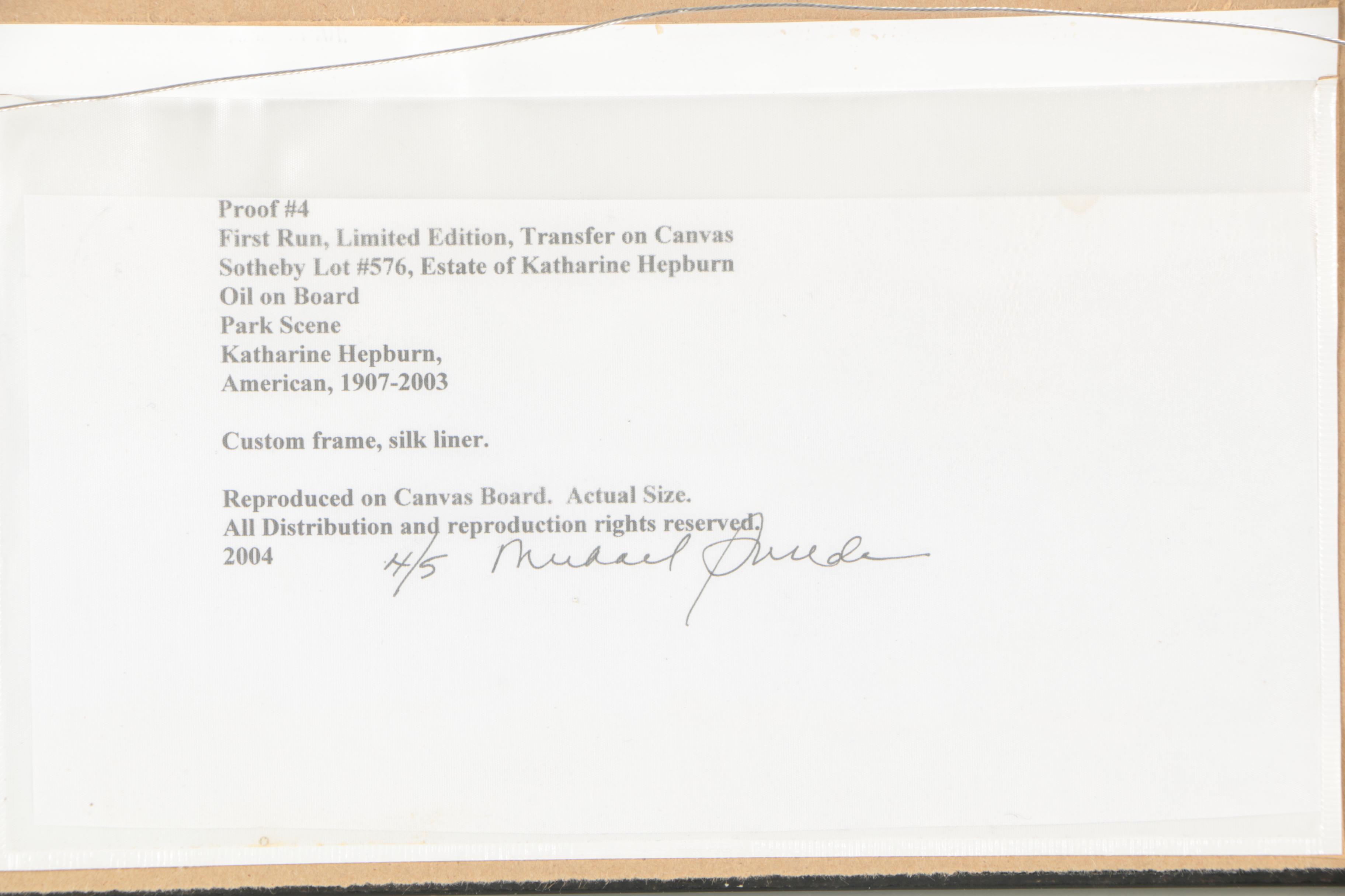 Giclee Reproduction Print After Katharine Hepburn "Park Scene"