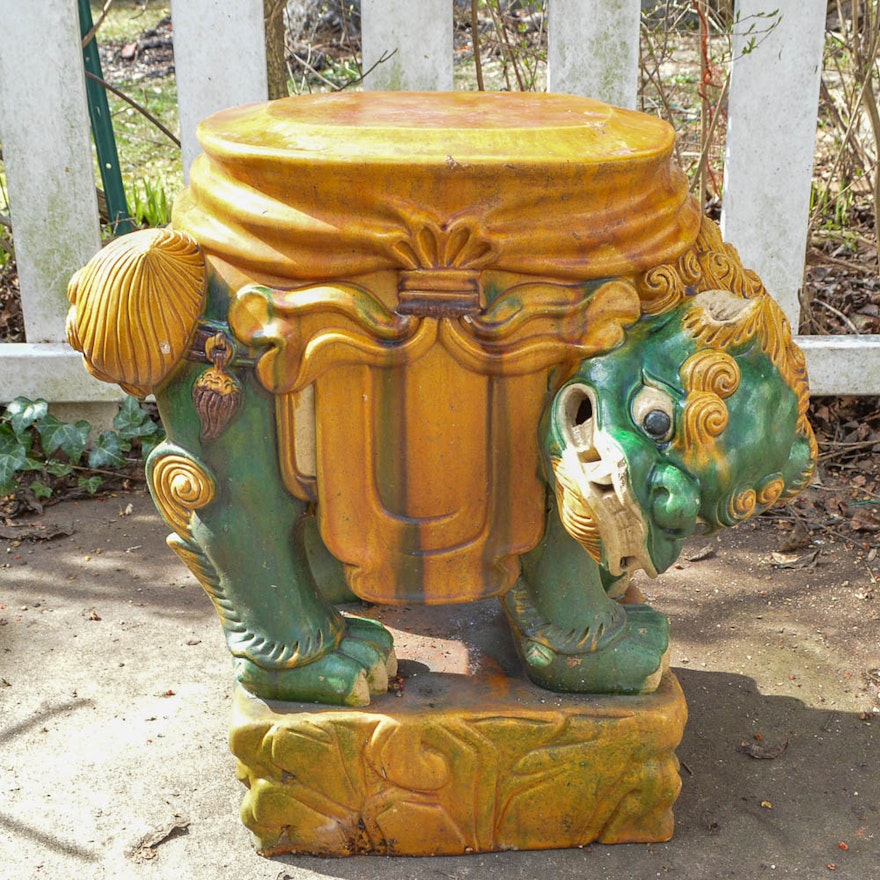 Chinese Guardian Lion Ceramic Plant Stand