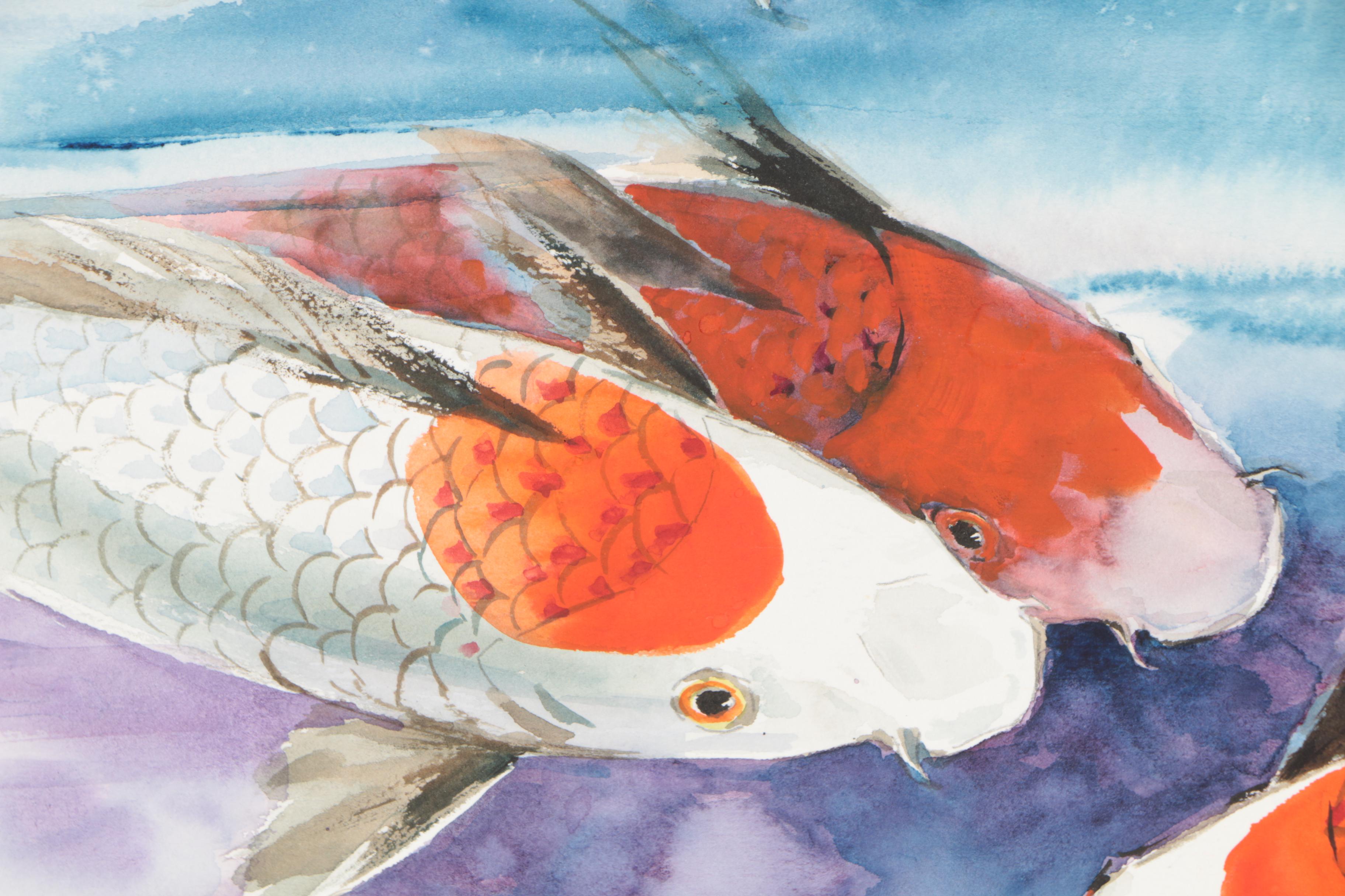 Chinese Watercolor Painting of Koi