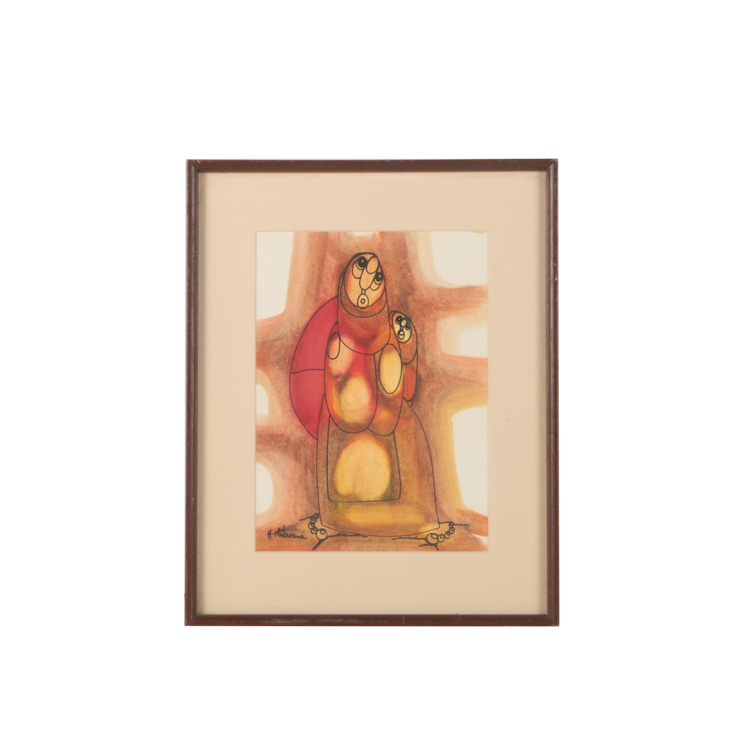 Hargreaves Ntukwana Ink and Watercolor Painting