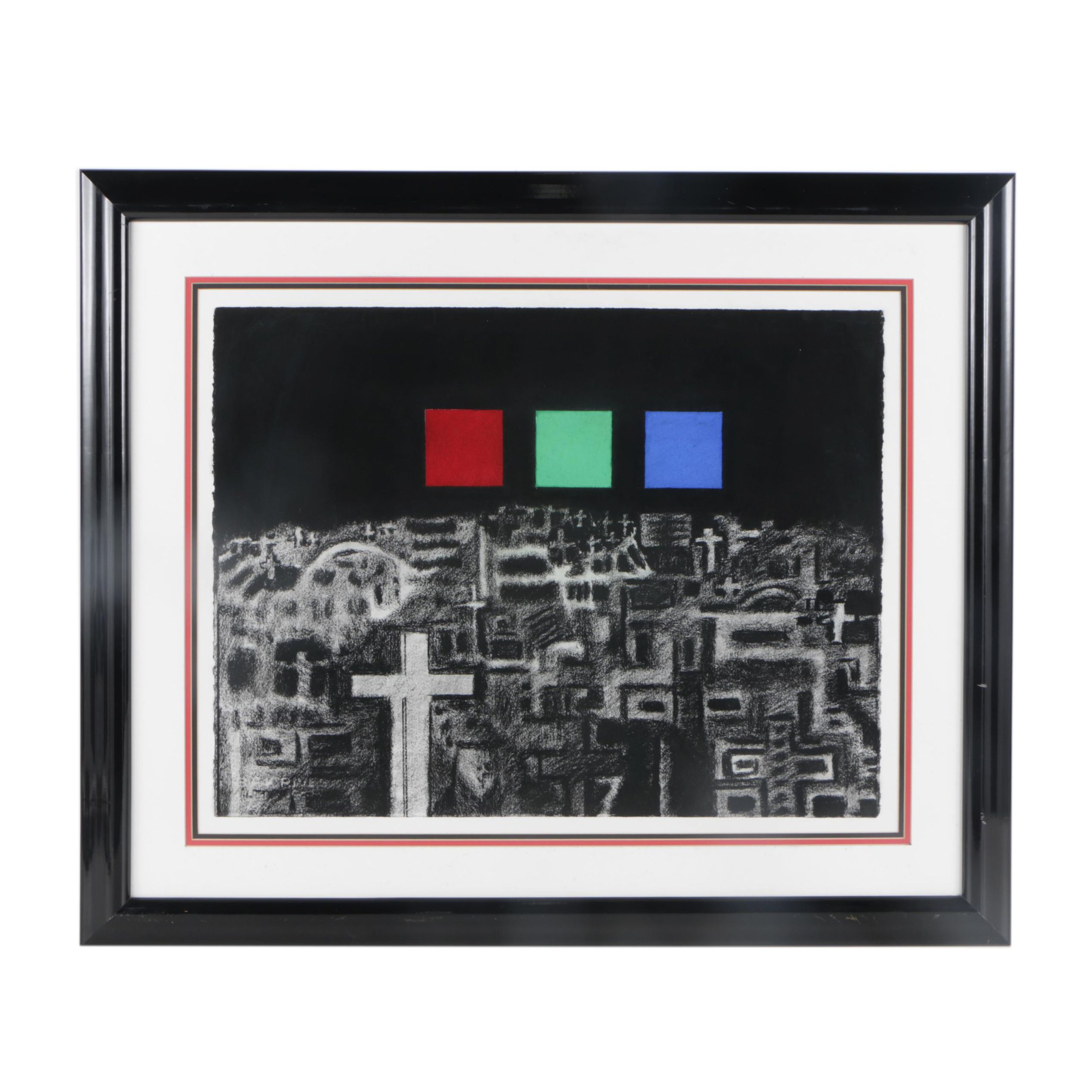 June Shadoan Charcoal Drawing "Icons and Three Windows"