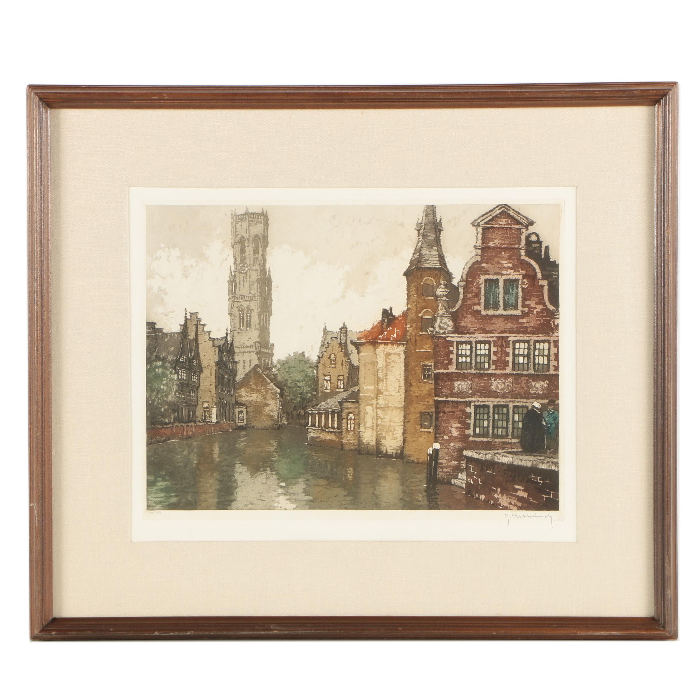 Roger Hebbelinck Color Etching "Brugge-qua do Rosaire"