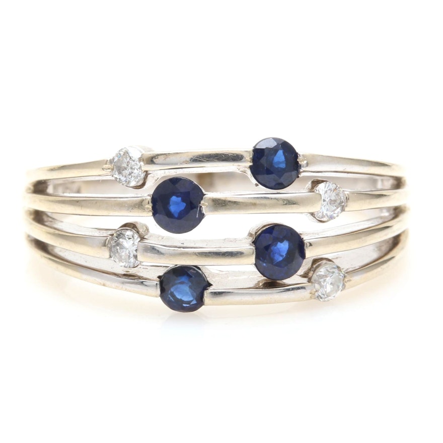 14K White Gold Blue Sapphire and Diamond Ring