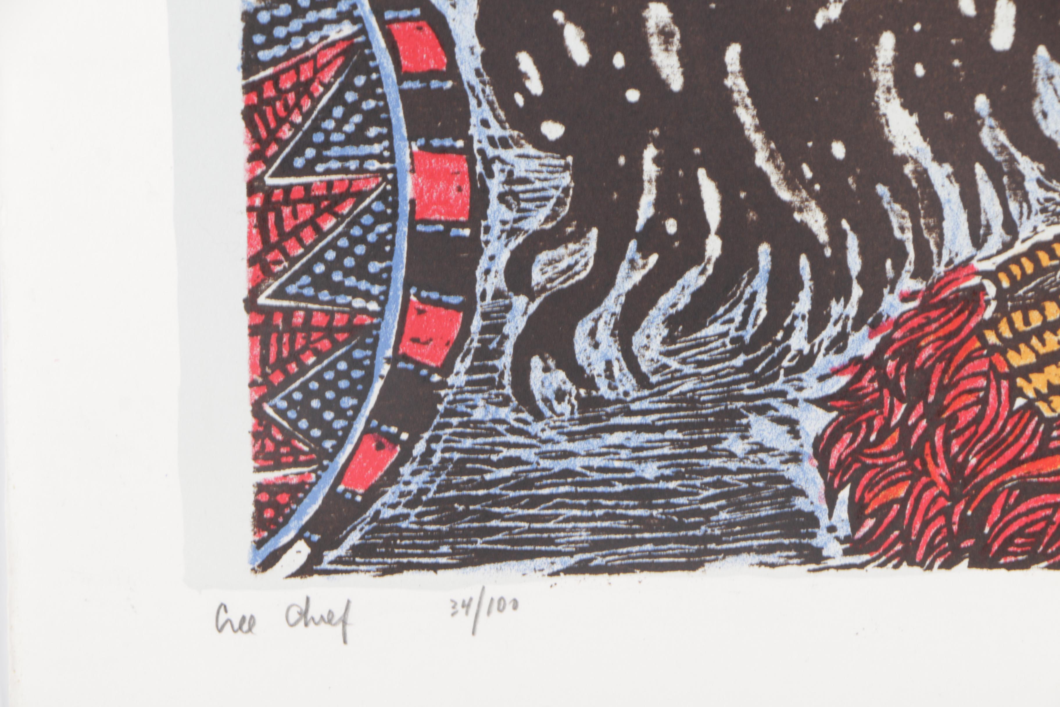 Antonio Frasconi Color Woodcut "Cree Chief"