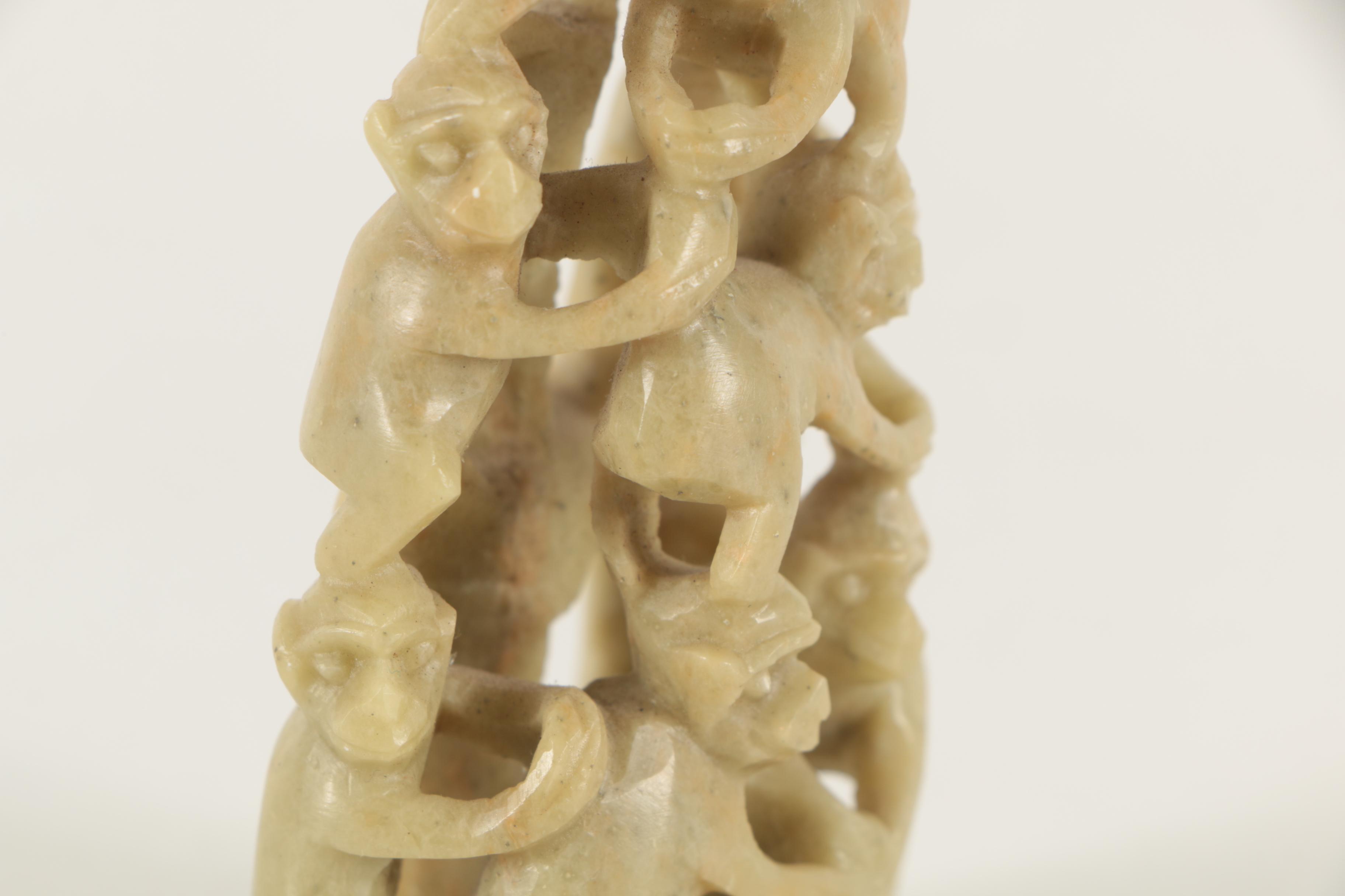 Chinese Carved Soapstone Figurine of Ten Monkeys