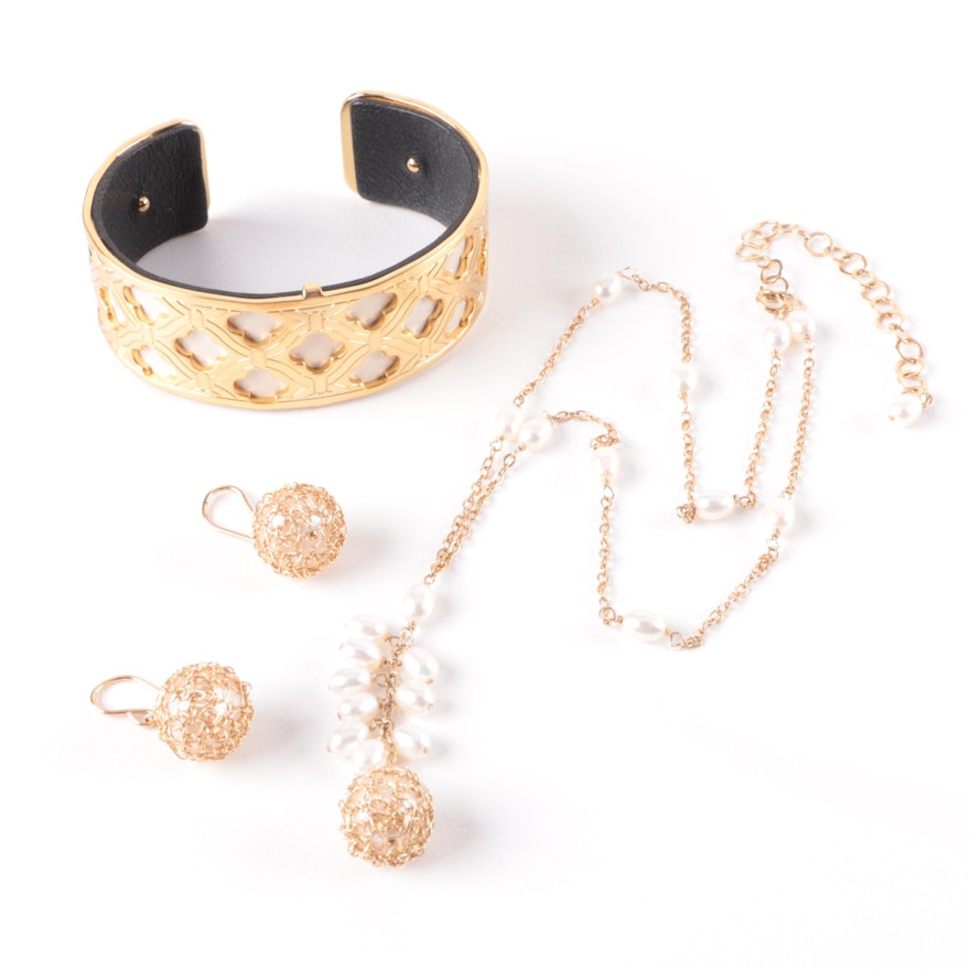 Gold Filled, Leather and Cultured Pearl Jewelry Including Brighton
