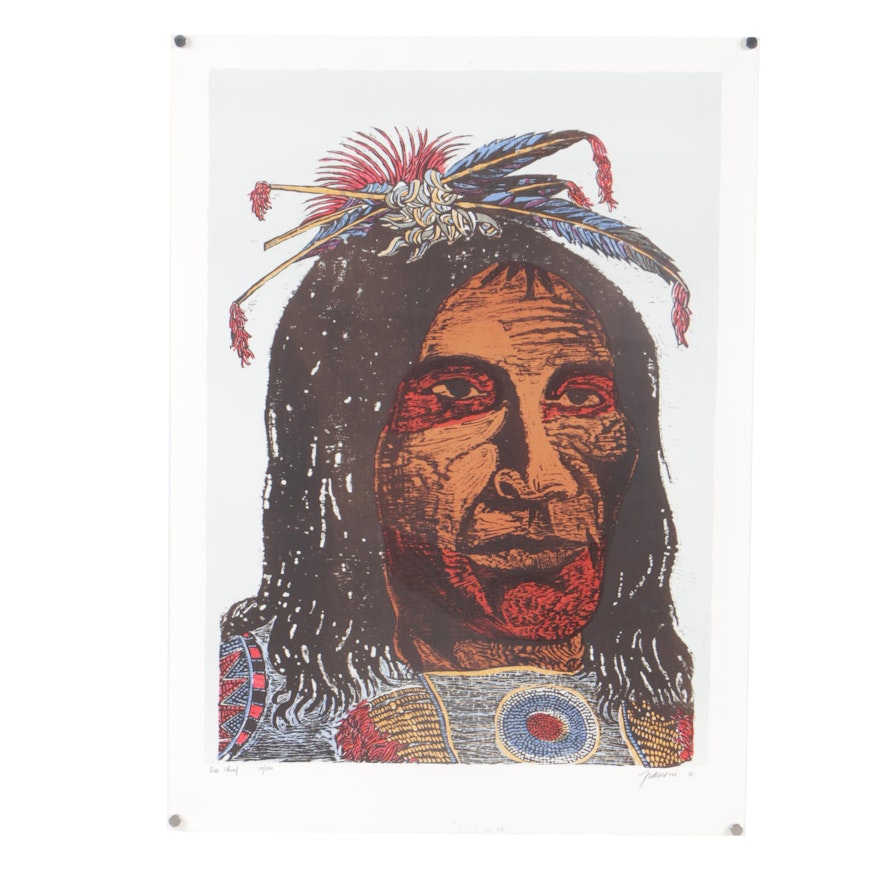 Antonio Frasconi Color Woodcut "Cree Chief"