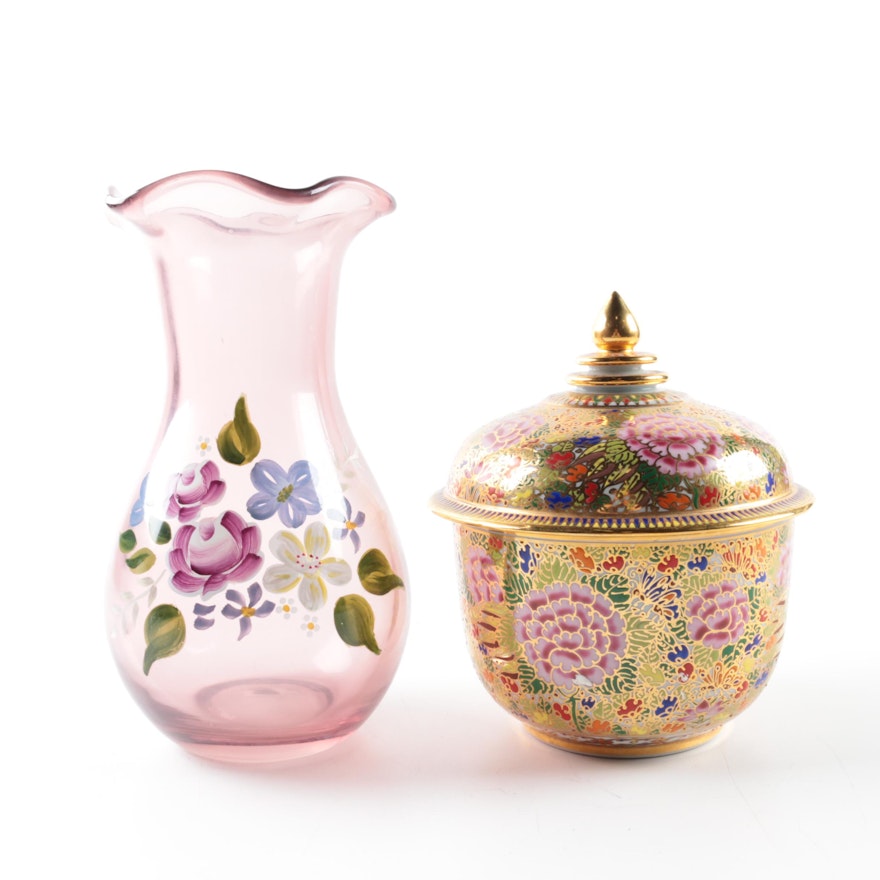 Glass Vase and Ceramic Lidded Jar