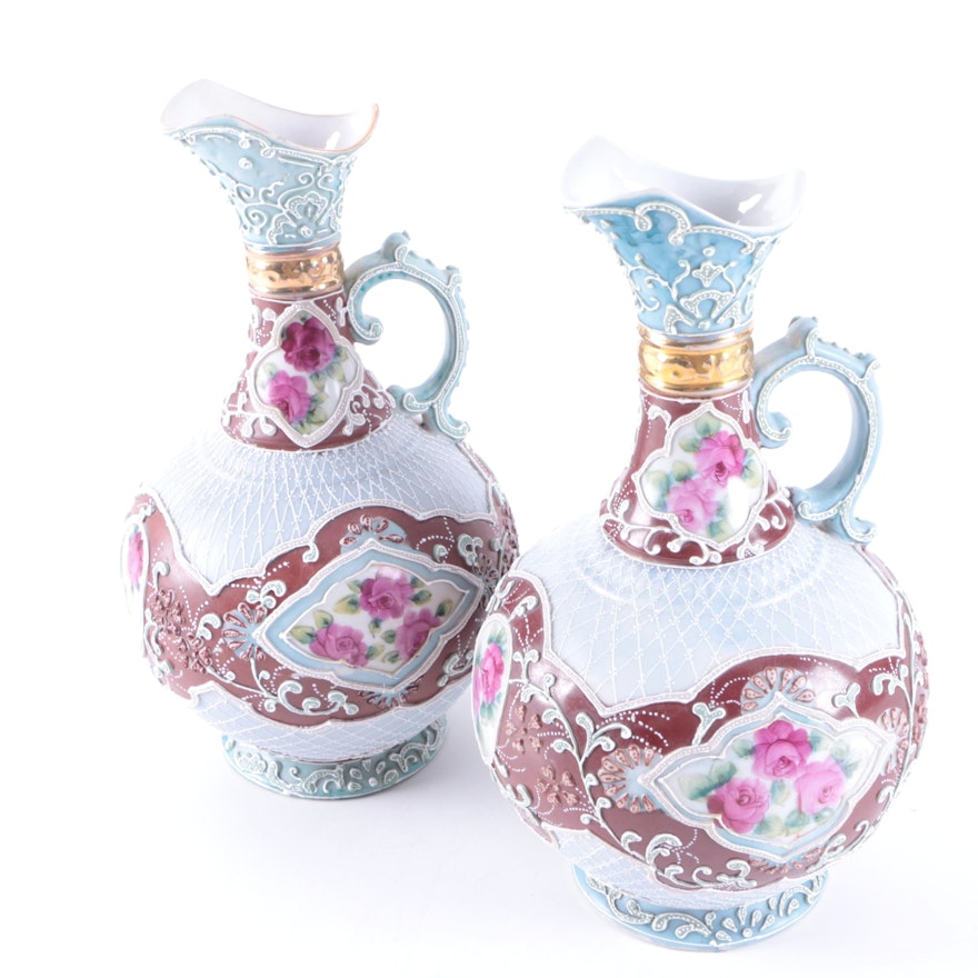 Vintage Hand-painted Porcelain Moriage Ewers
