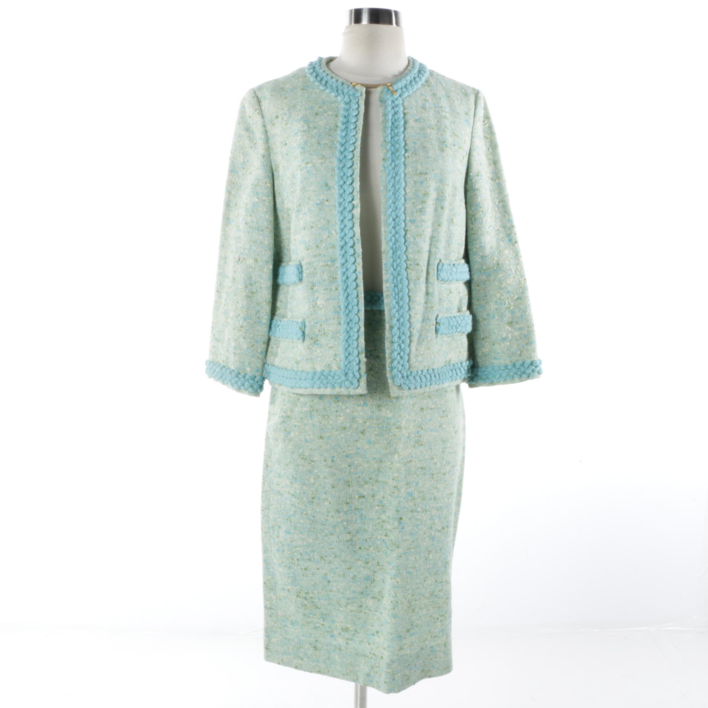 1960s Vintage Pendleton Green and Blue Wool Tweed Skirt Suit