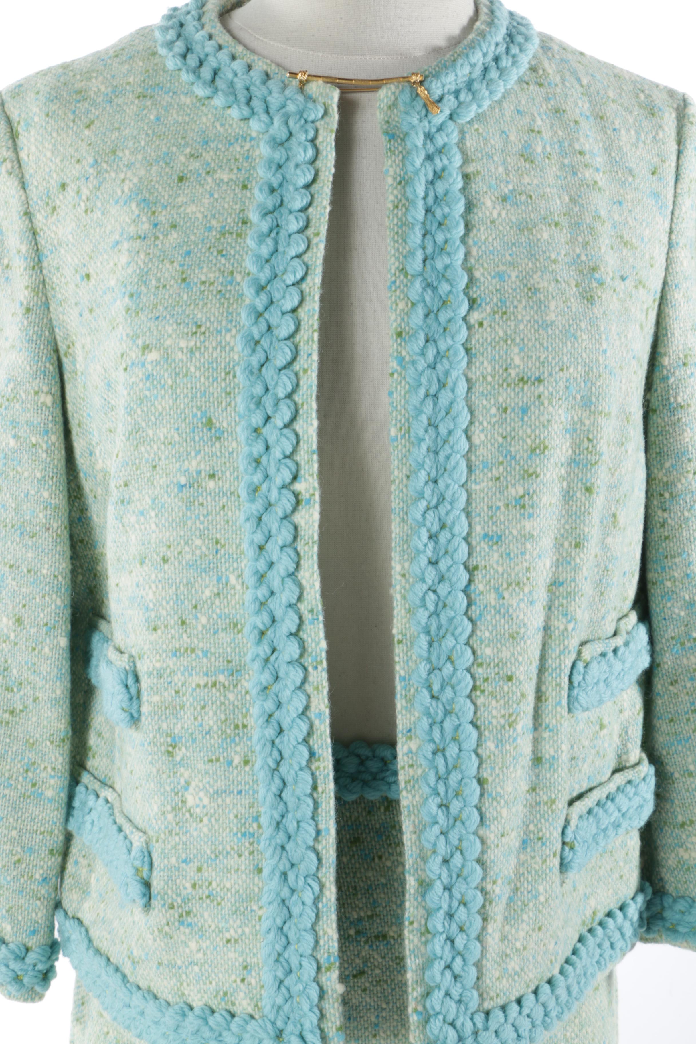 1960s Vintage Pendleton Green and Blue Wool Tweed Skirt Suit