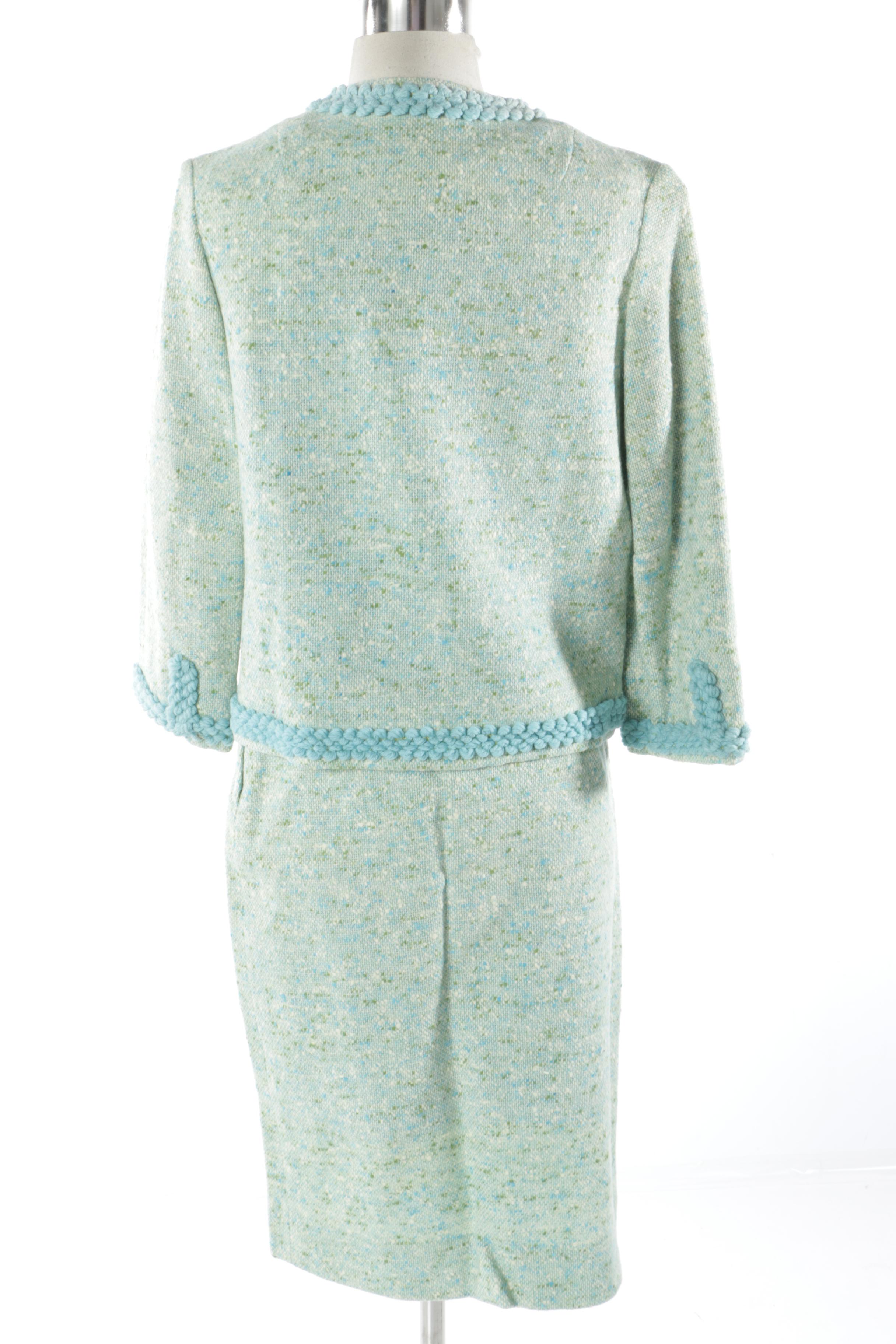 1960s Vintage Pendleton Green and Blue Wool Tweed Skirt Suit