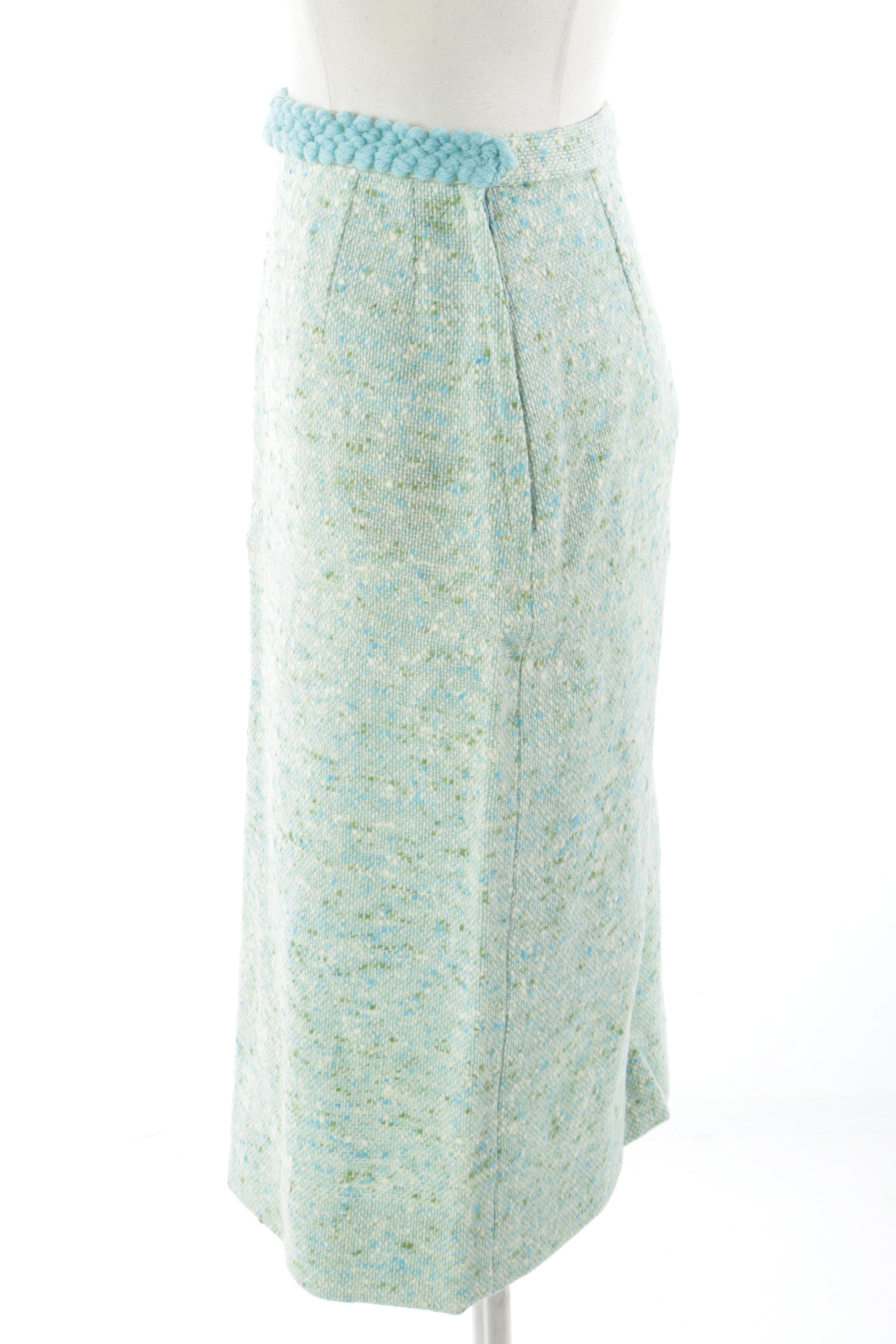 1960s Vintage Pendleton Green and Blue Wool Tweed Skirt Suit