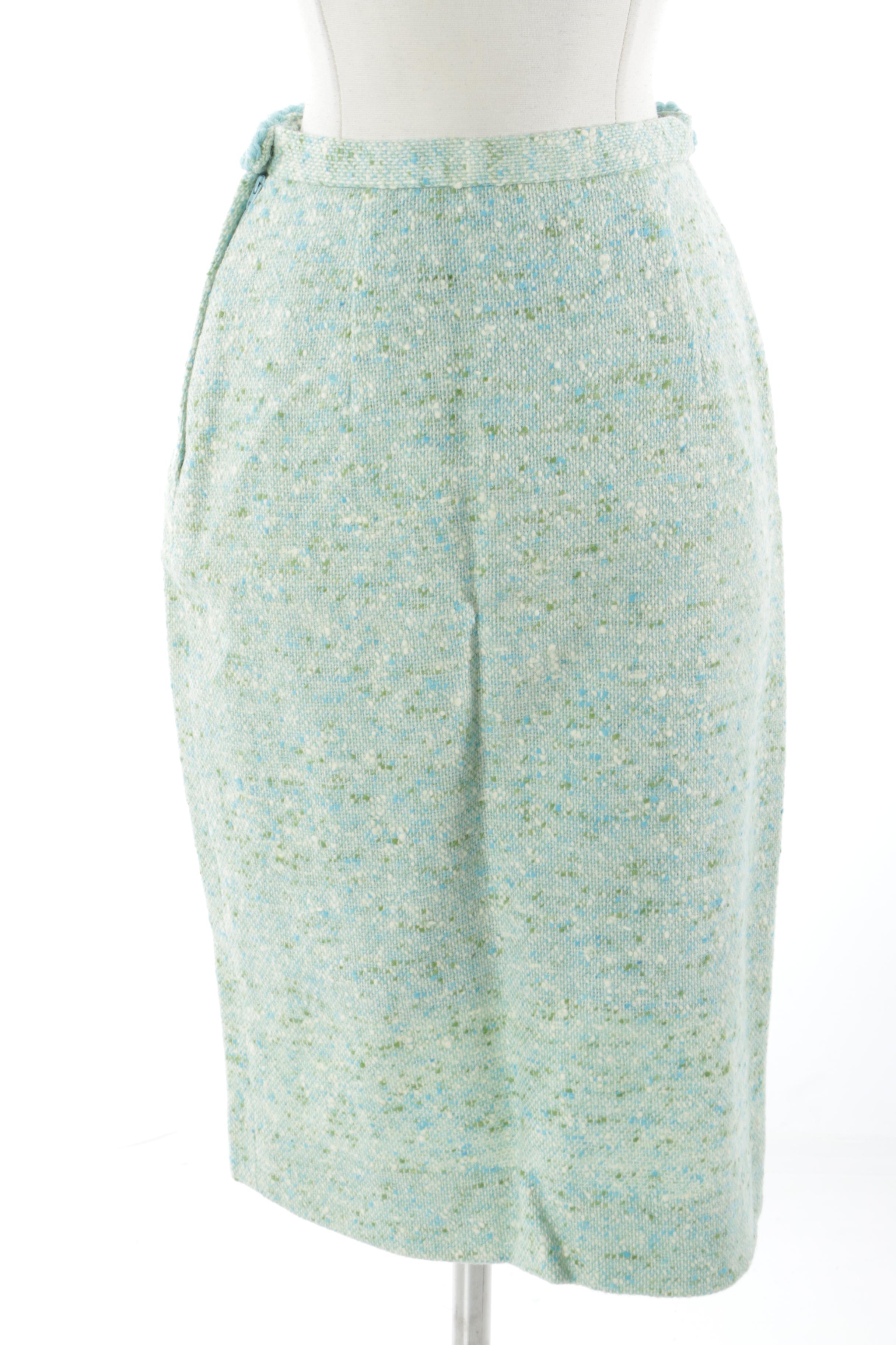 1960s Vintage Pendleton Green and Blue Wool Tweed Skirt Suit