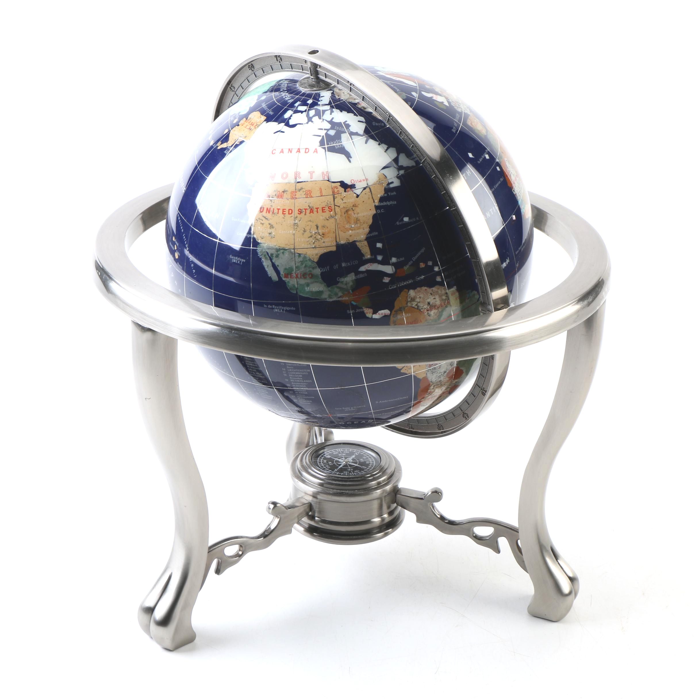 Desktop Compass Stone Globe with Metal Stand