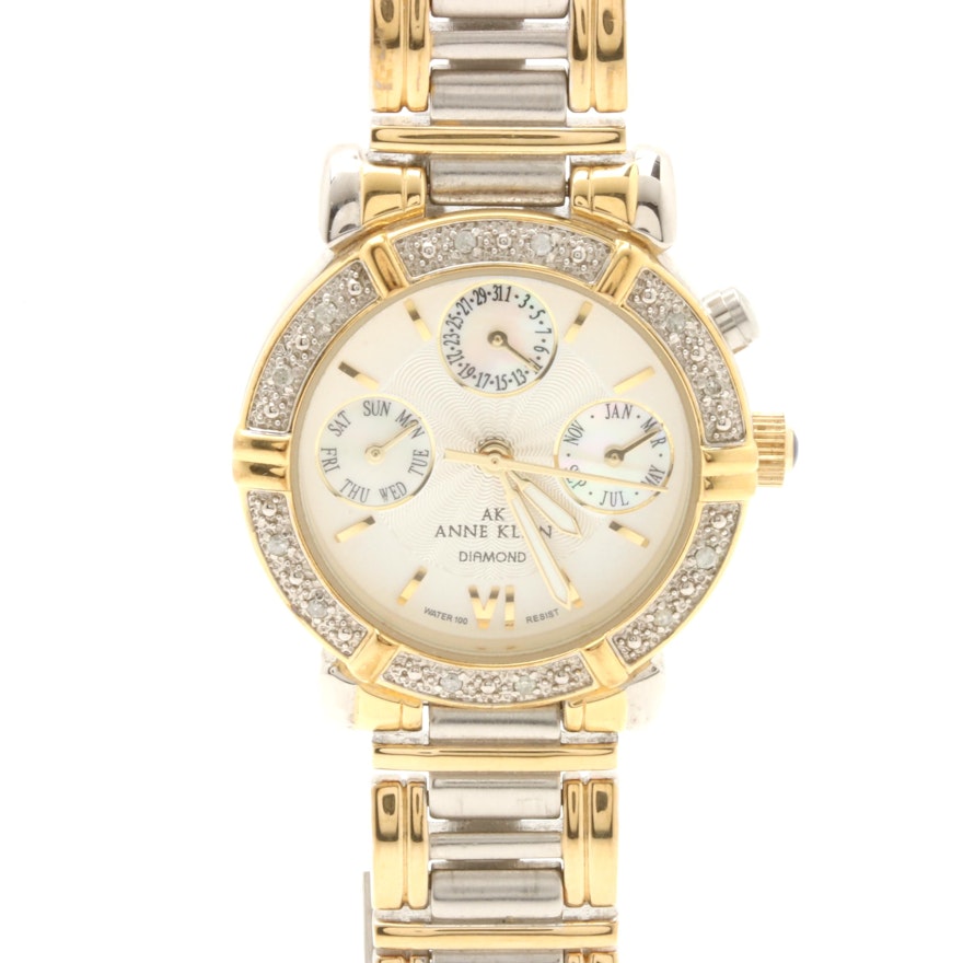 Anne Klein Two Tone Diamond and Mother of Pearl Wristwatch