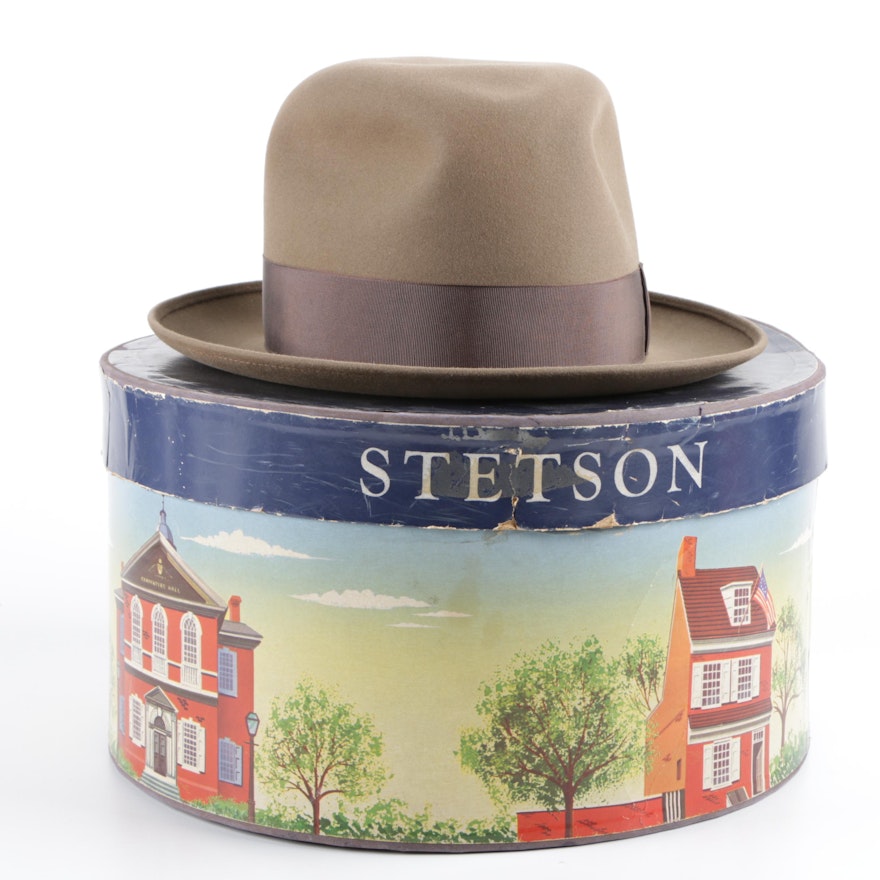 Men's Royal Stetson Tan Beaver Fur Felt Hat with Hat Box