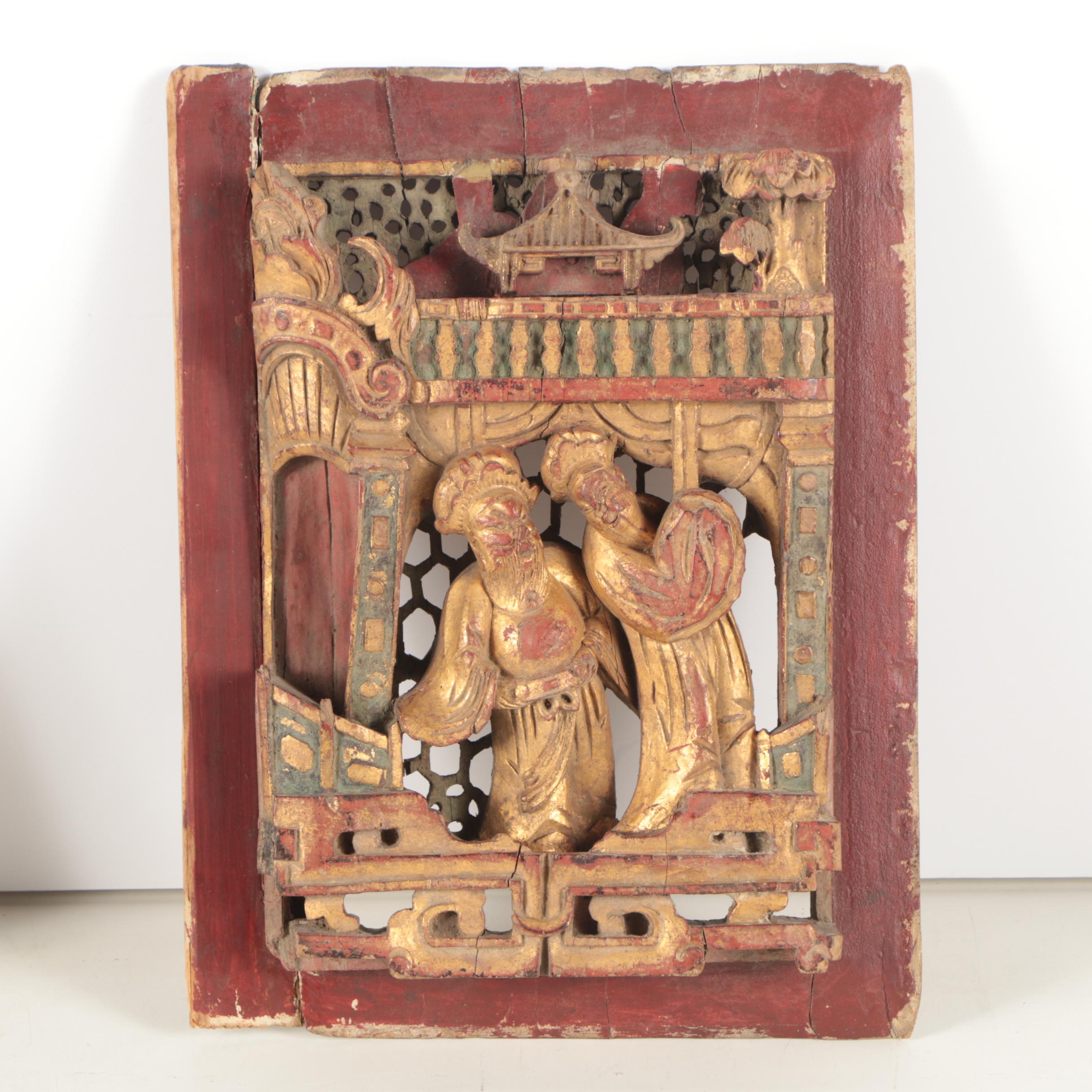 Chinese Polychrome and Gilt Wood Carvings and Architectural Fragments