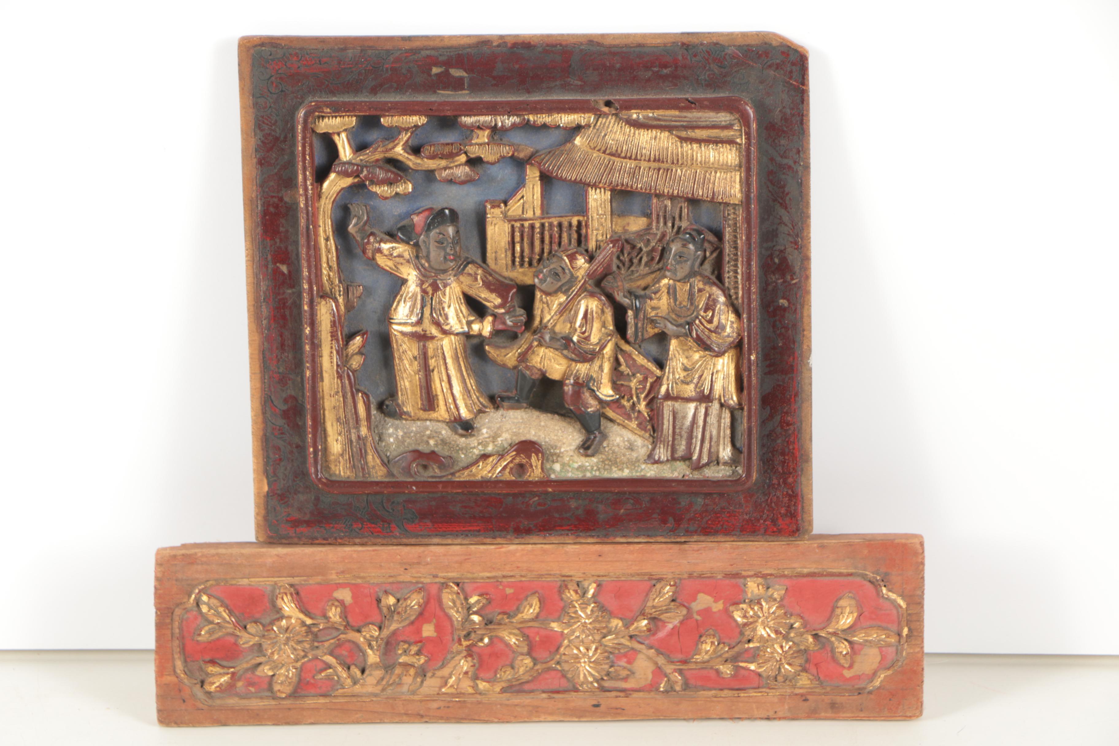 Chinese Polychrome and Gilt Wood Carvings and Architectural Fragments
