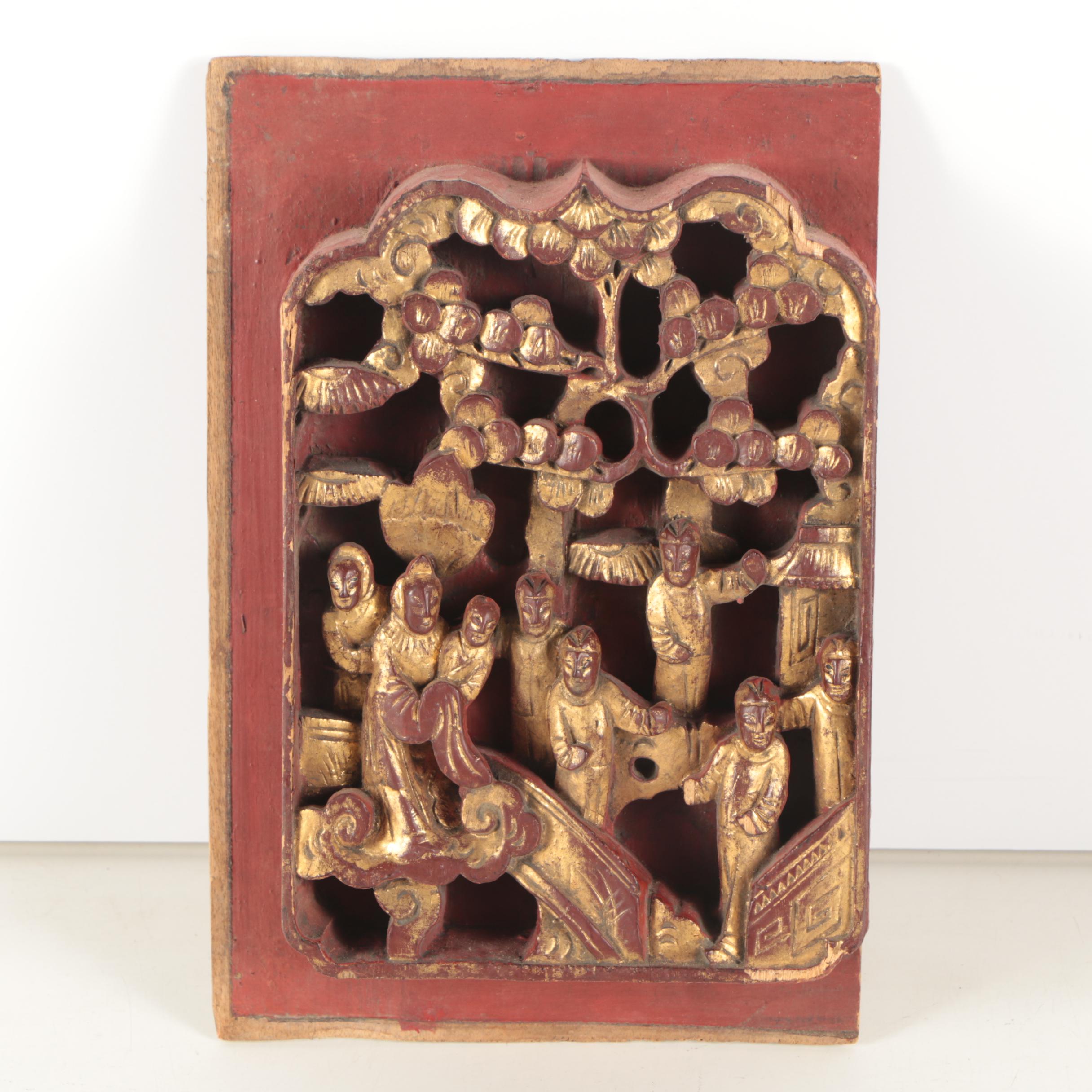 Chinese Polychrome and Gilt Wood Carvings and Architectural Fragments