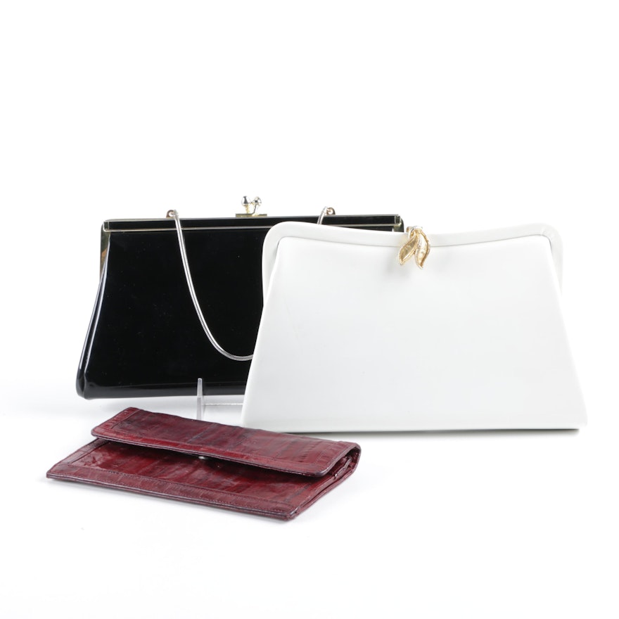 Three Vintage Patent Leather and Eel Skin Handbags