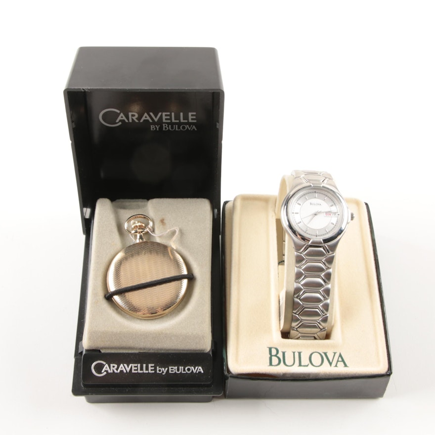 Vintage Caravelle Pocket Watch and Bulova Watch