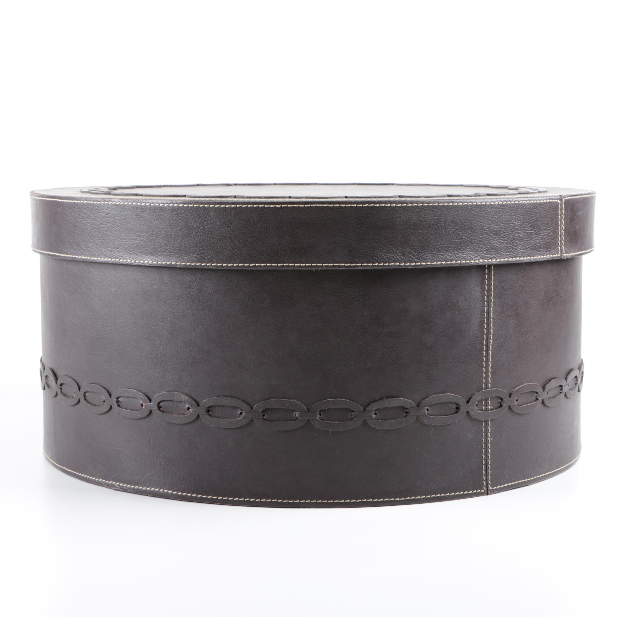 Leather Hatbox with Chain Link Style Accents
