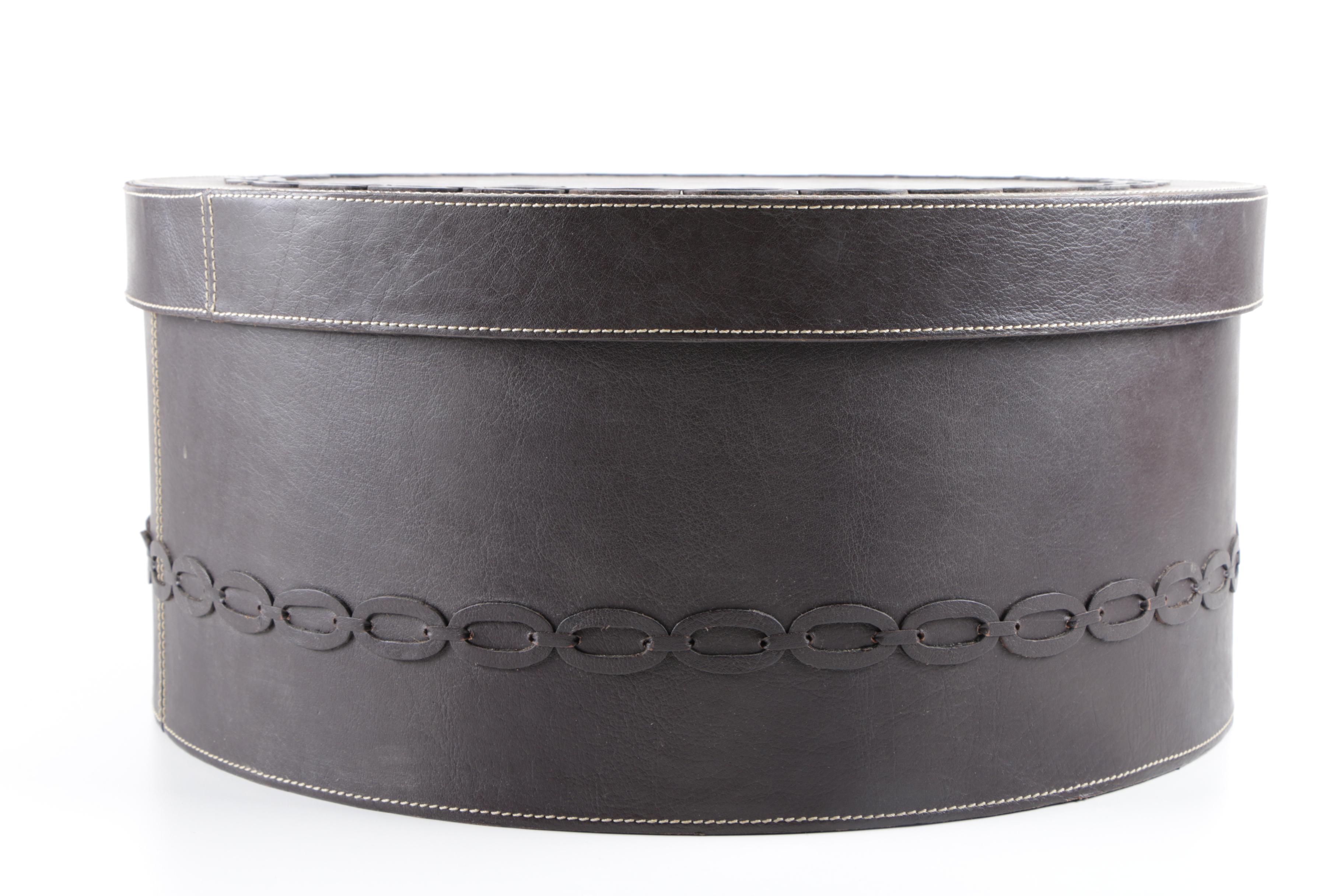 Leather Hatbox with Chain Link Style Accents