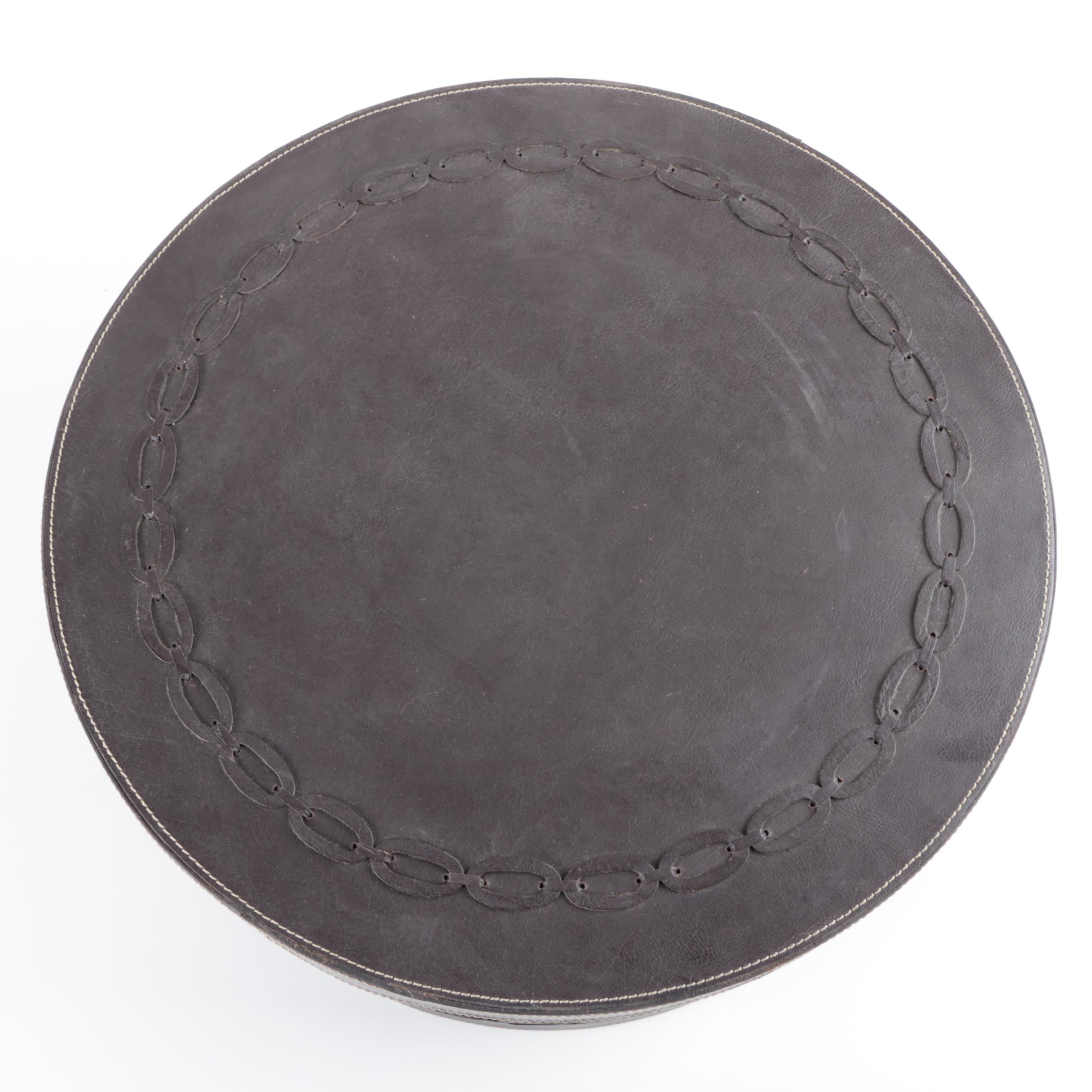 Leather Hatbox with Chain Link Style Accents