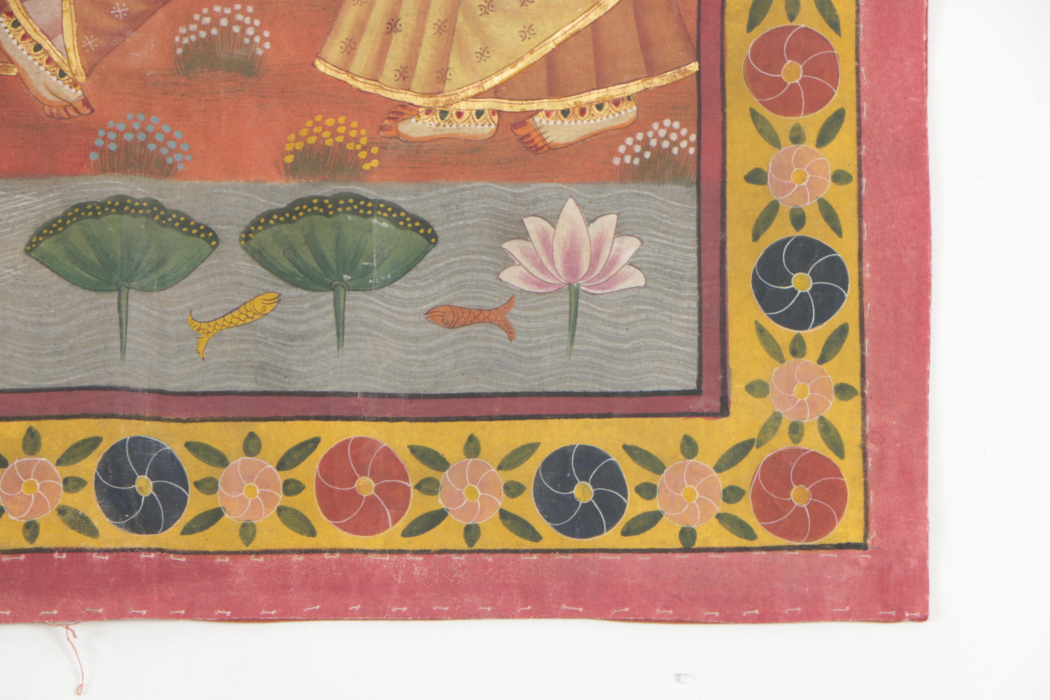 Indian Pichhwai Watercolor of Krishna and Female Musicians