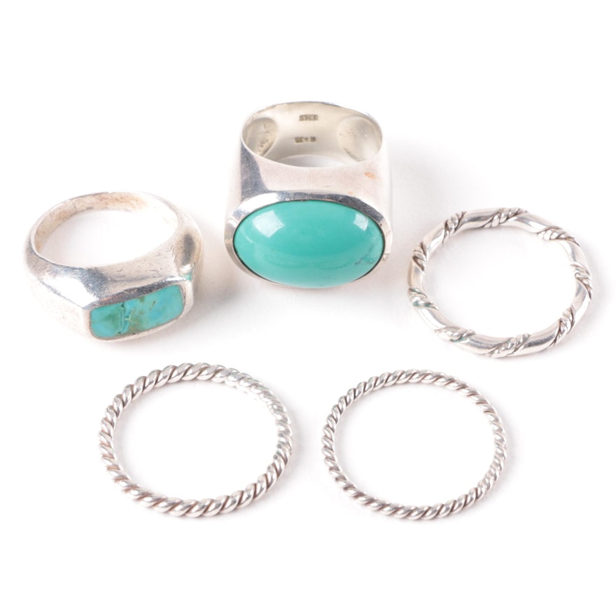 Sterling Silver Rings Including Dyed Howlite and Turquoise