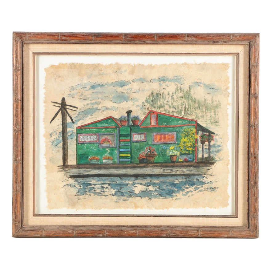 Marj Hurlow Watercolor Painting "Houseboat at Eagle Harbor Marina"
