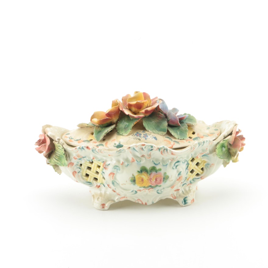 Italian Hand Painted Ceramic Bowl with Roses