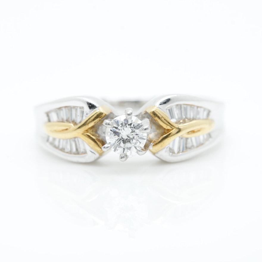 Platinum Diamond Ring with 18K Yellow Gold Accents