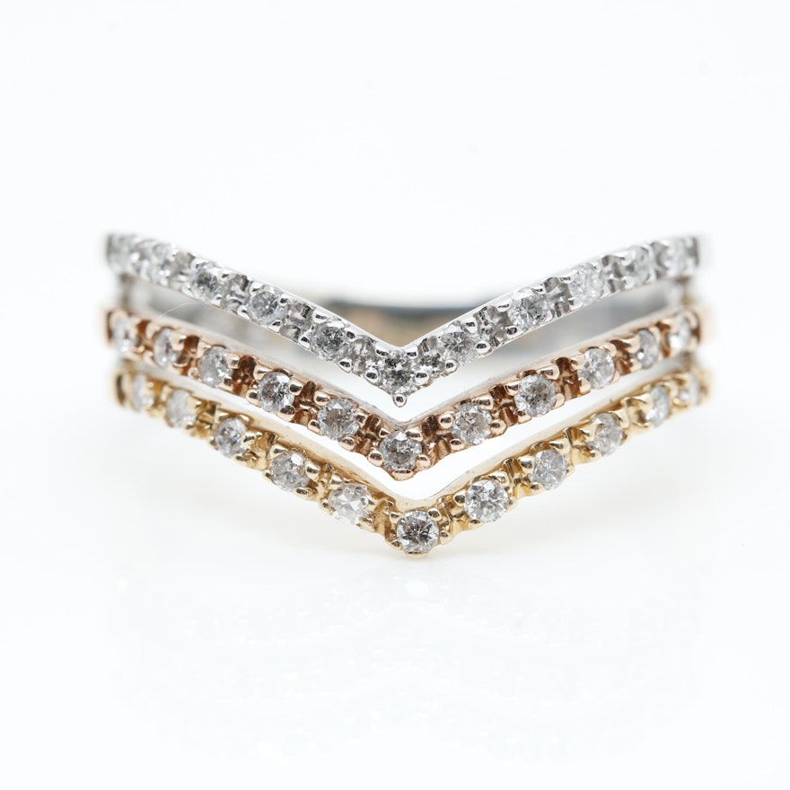 14K Tri-Color Gold Diamond Ring