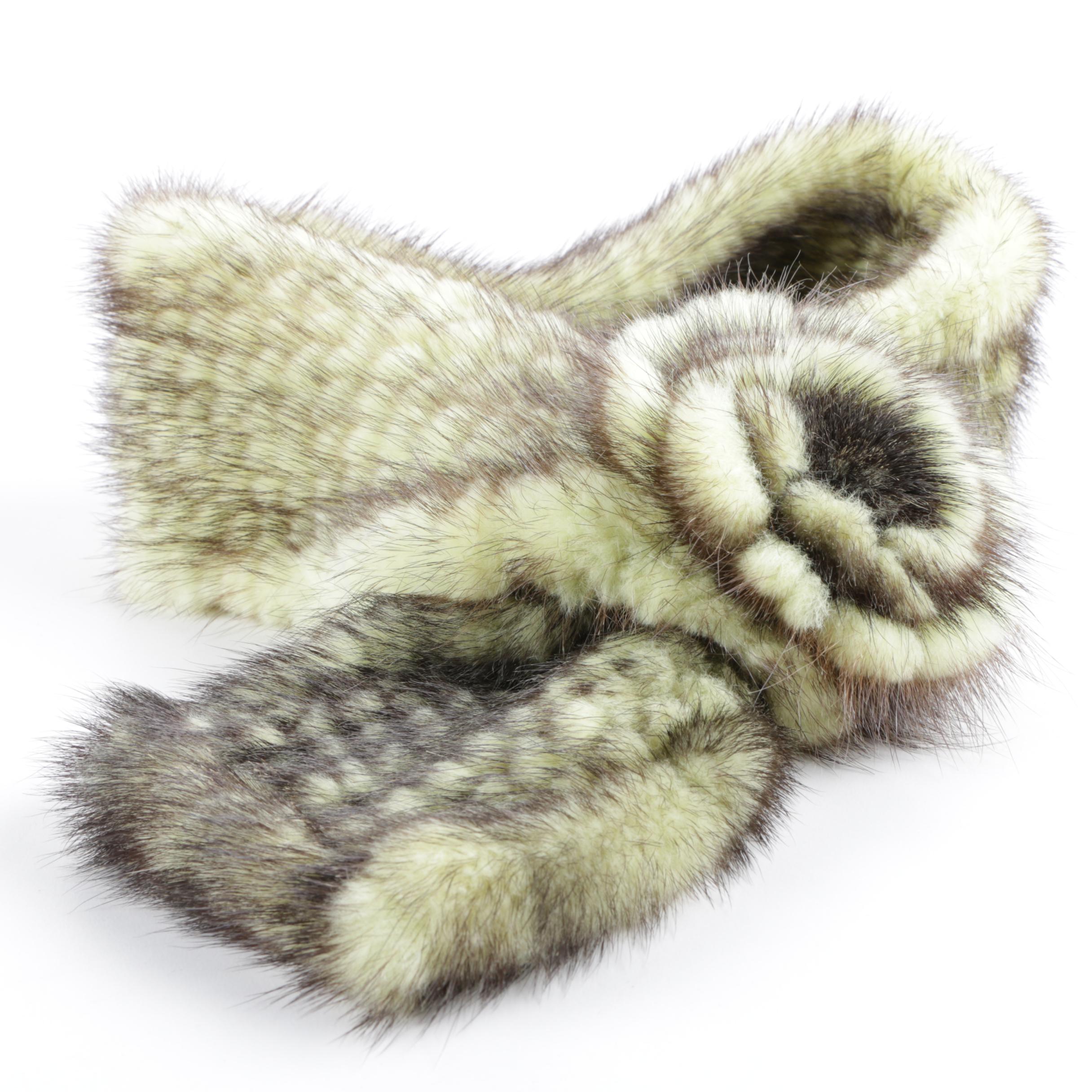 Green and Brown Knit Mink Fur Scarf