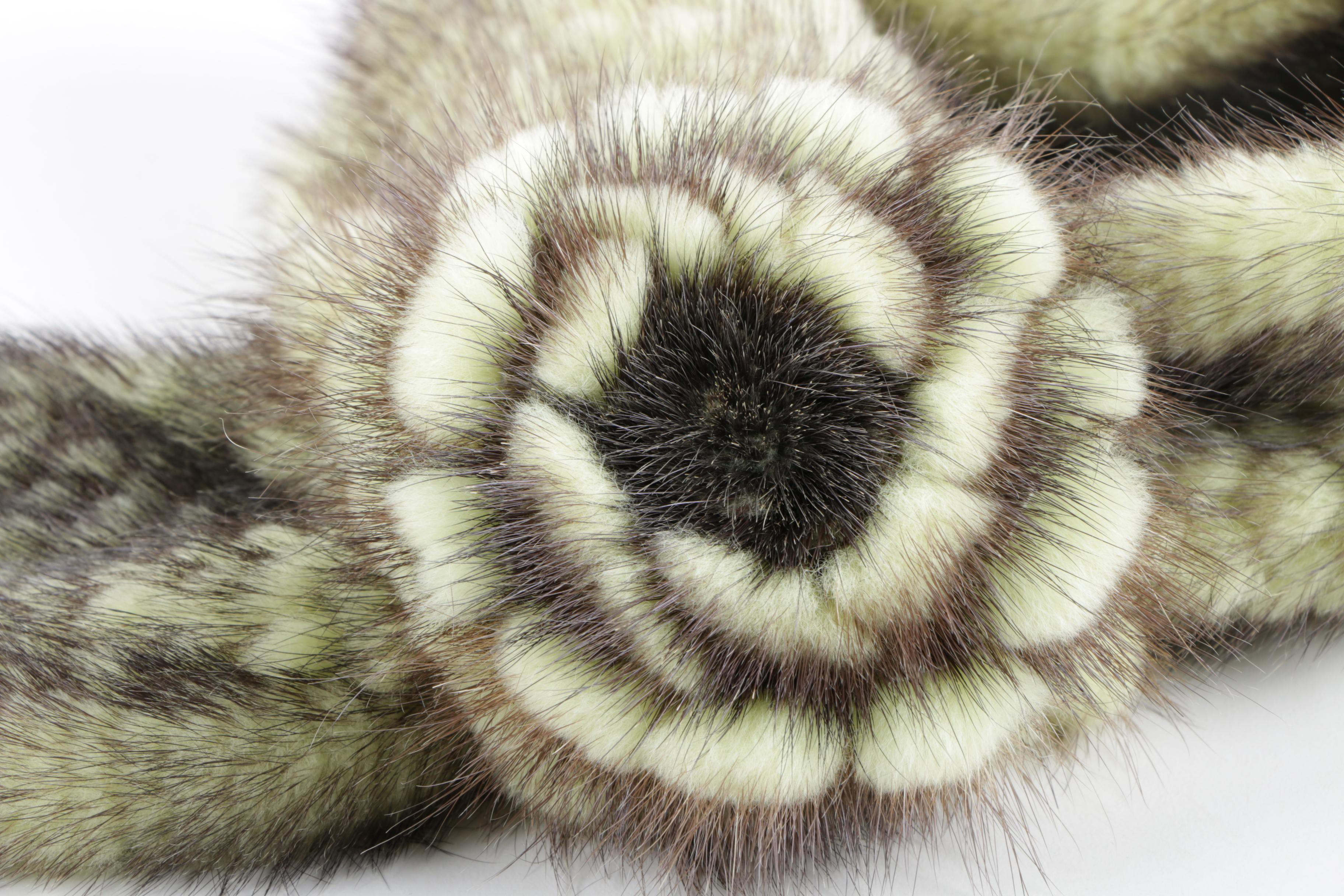 Green and Brown Knit Mink Fur Scarf