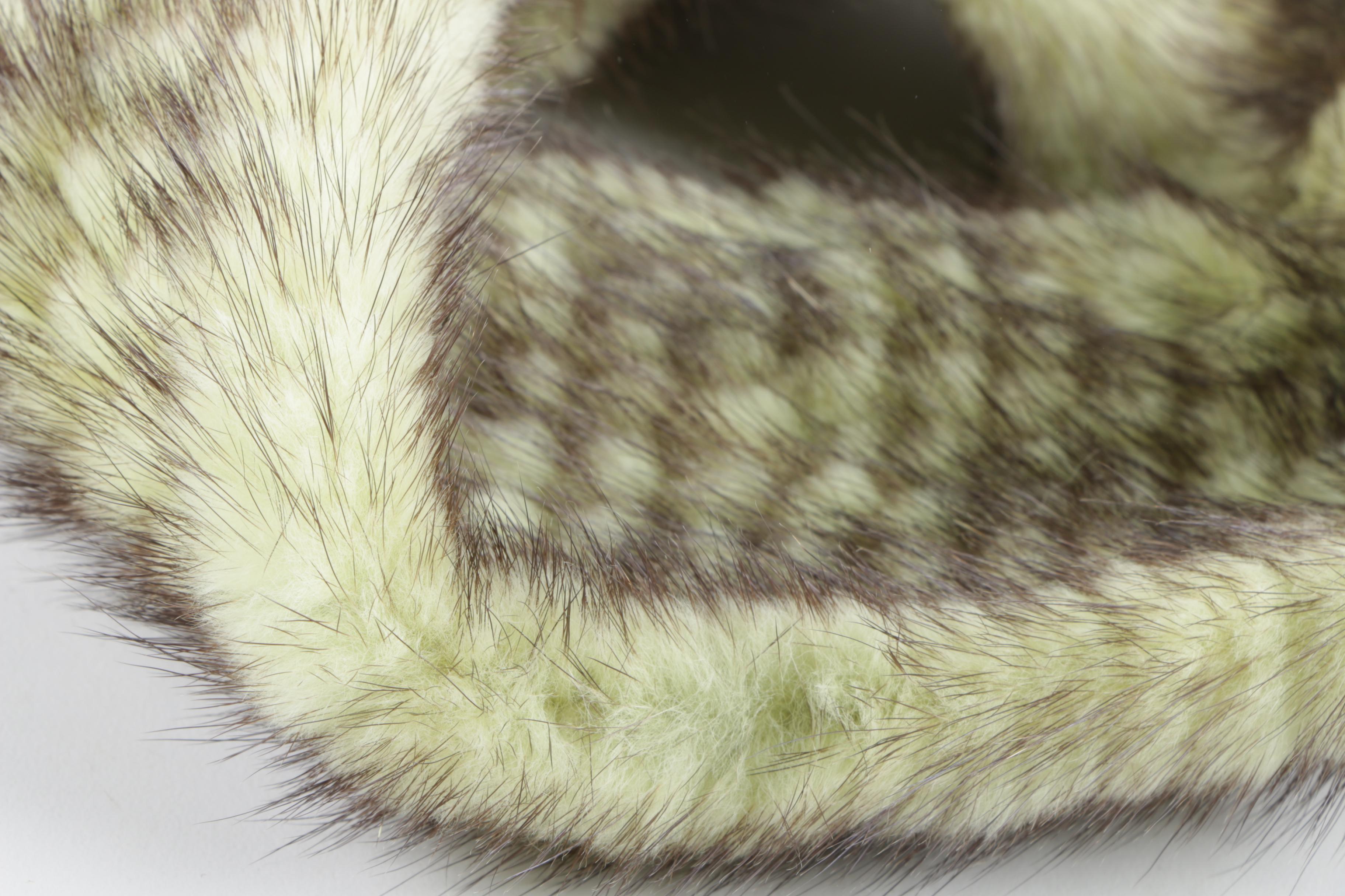 Green and Brown Knit Mink Fur Scarf