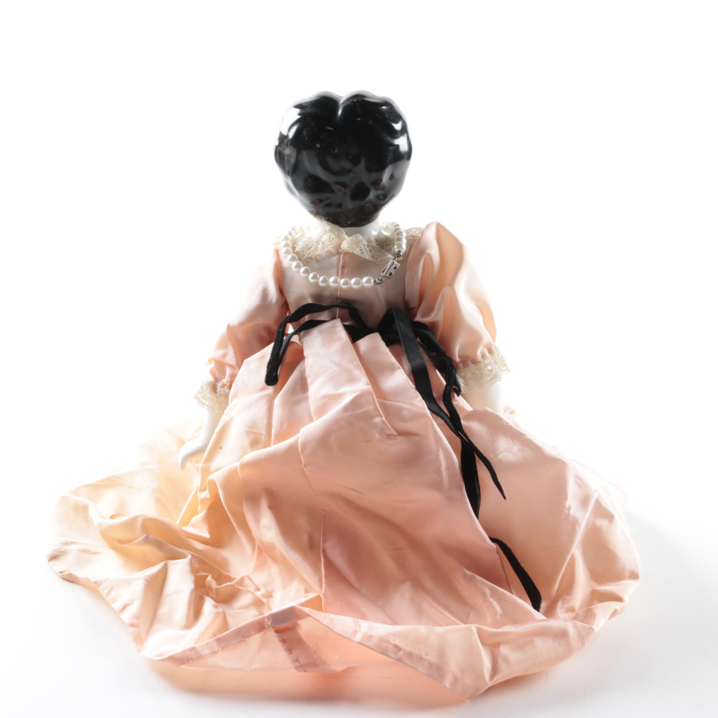 Vintage China Head Doll in Peach Dress