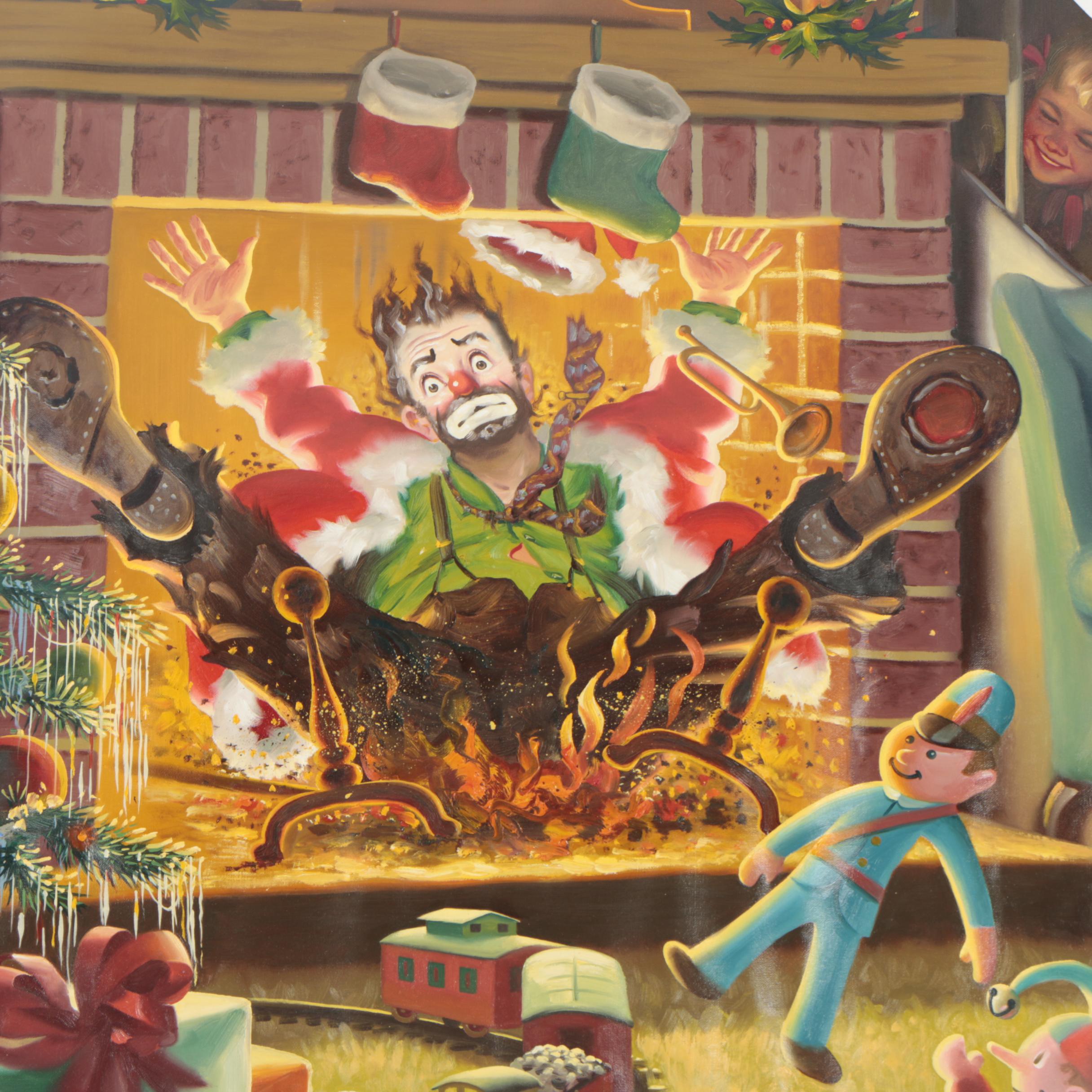 D.L. "Rusty" Rust Oil Painting of Emmett Kelly Work for a Christmas Plate